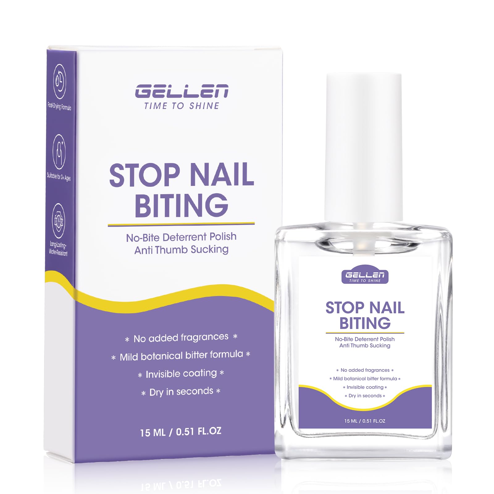 Botella de GELLEN con tratamiento disuasor amargo para mordidas de uñas.
