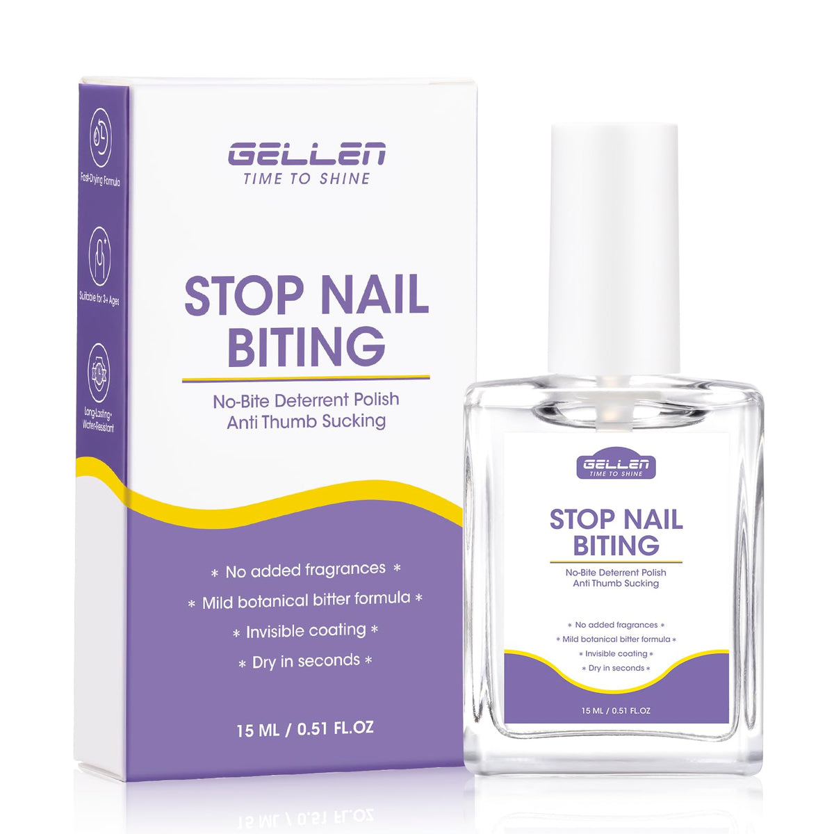 Botella de GELLEN con tratamiento disuasor amargo para mordidas de uñas.