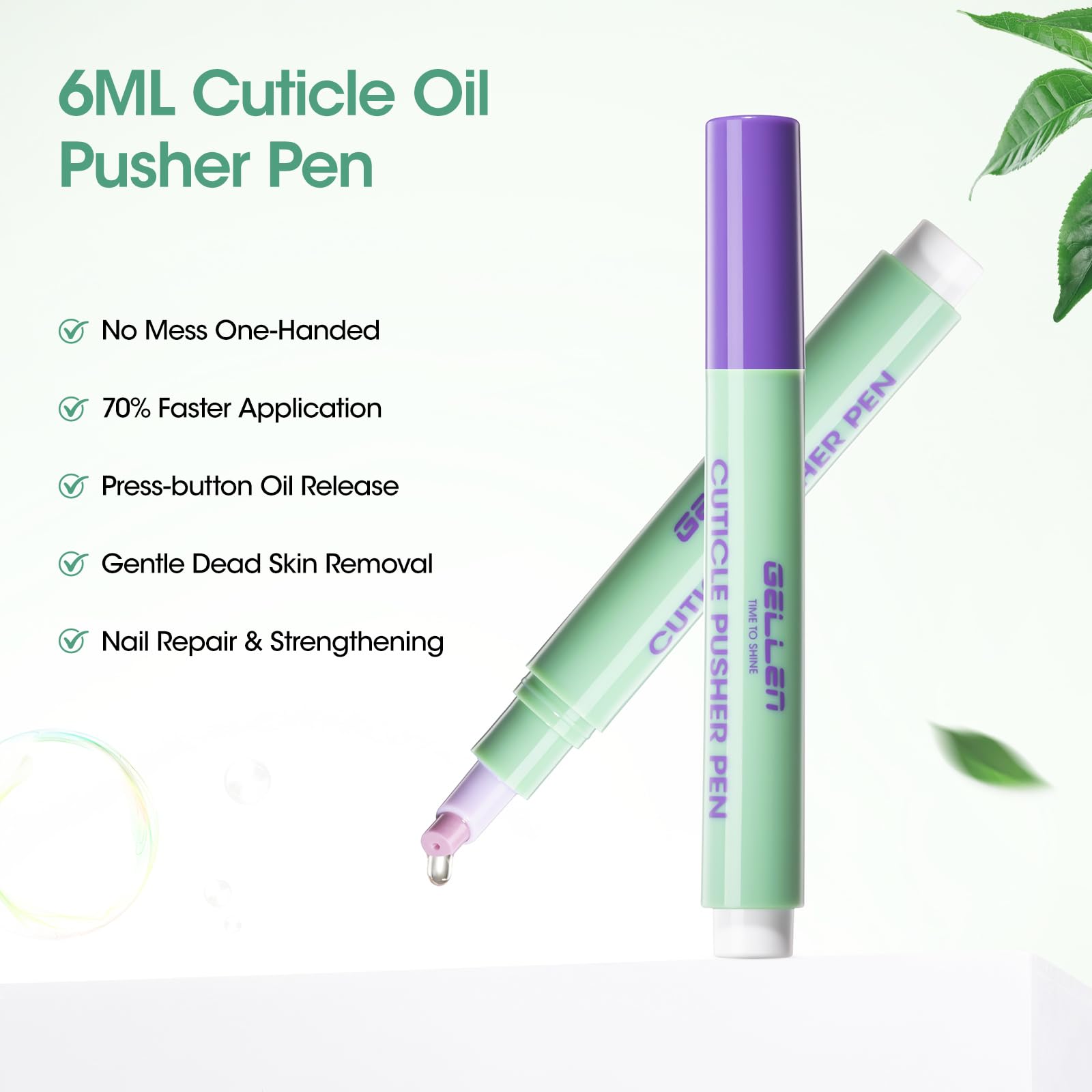 GELLEN Ceramic Cuticle Pusher at 45-degree angle for precise edge care.