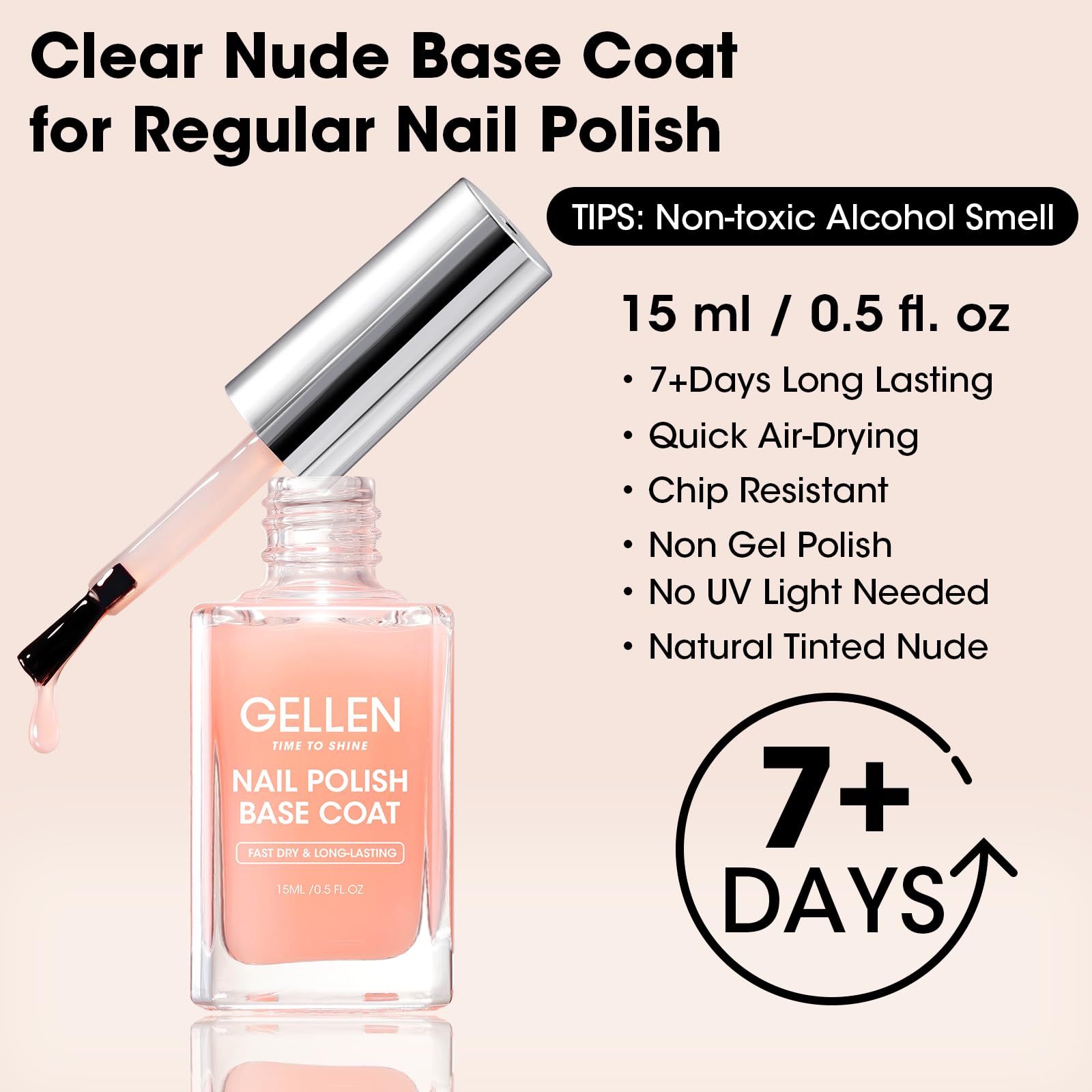 GELLEN Clear Nail Polish Base Coat Sheer Nude swatches show nude tint for subtle manicures.