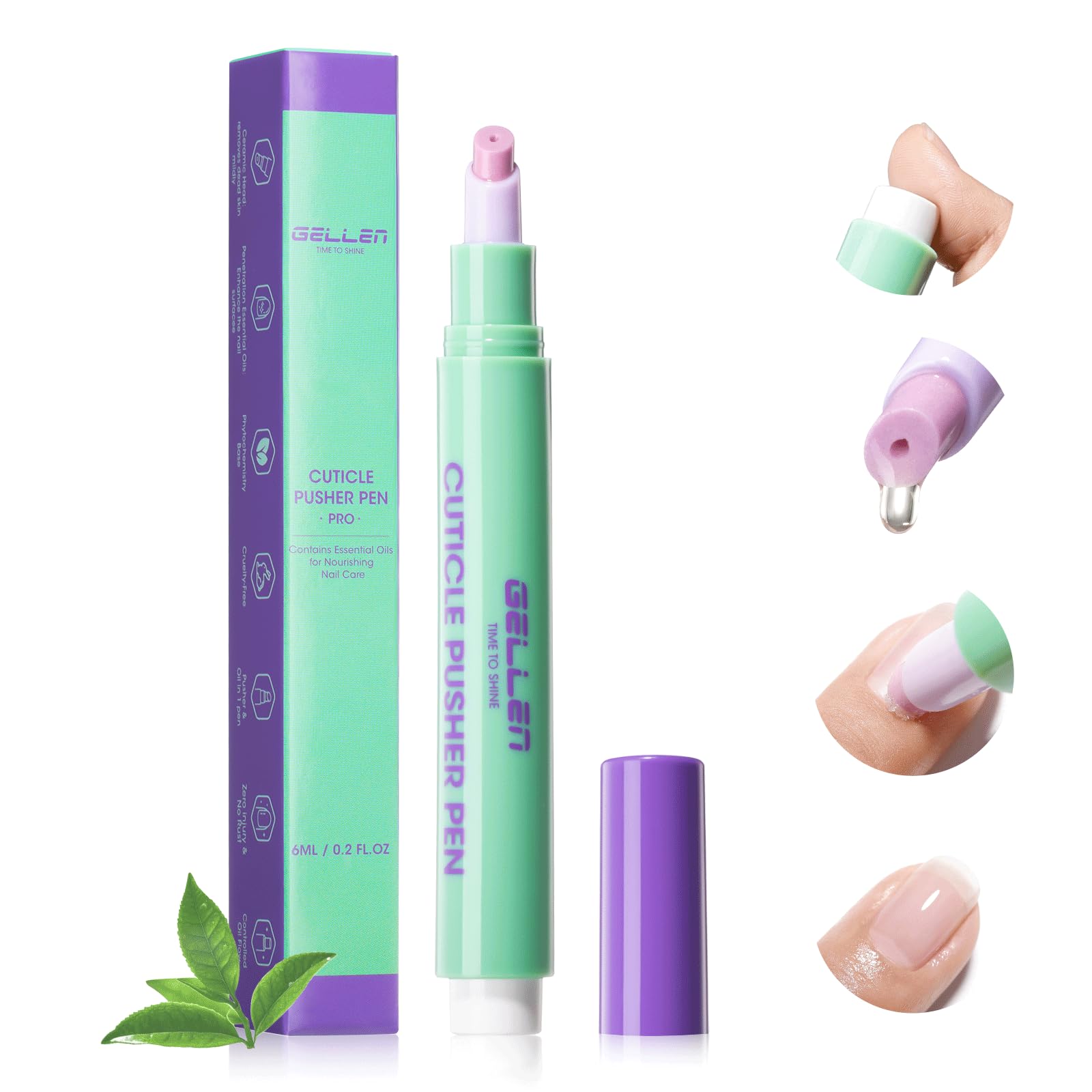 GELLEN Cuticle Oil Pusher Pen nourishes cuticles during a home manicure.