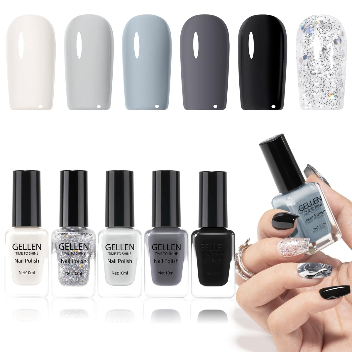 Esmalte GELLEN negro azabache para acabado intenso en uñas.