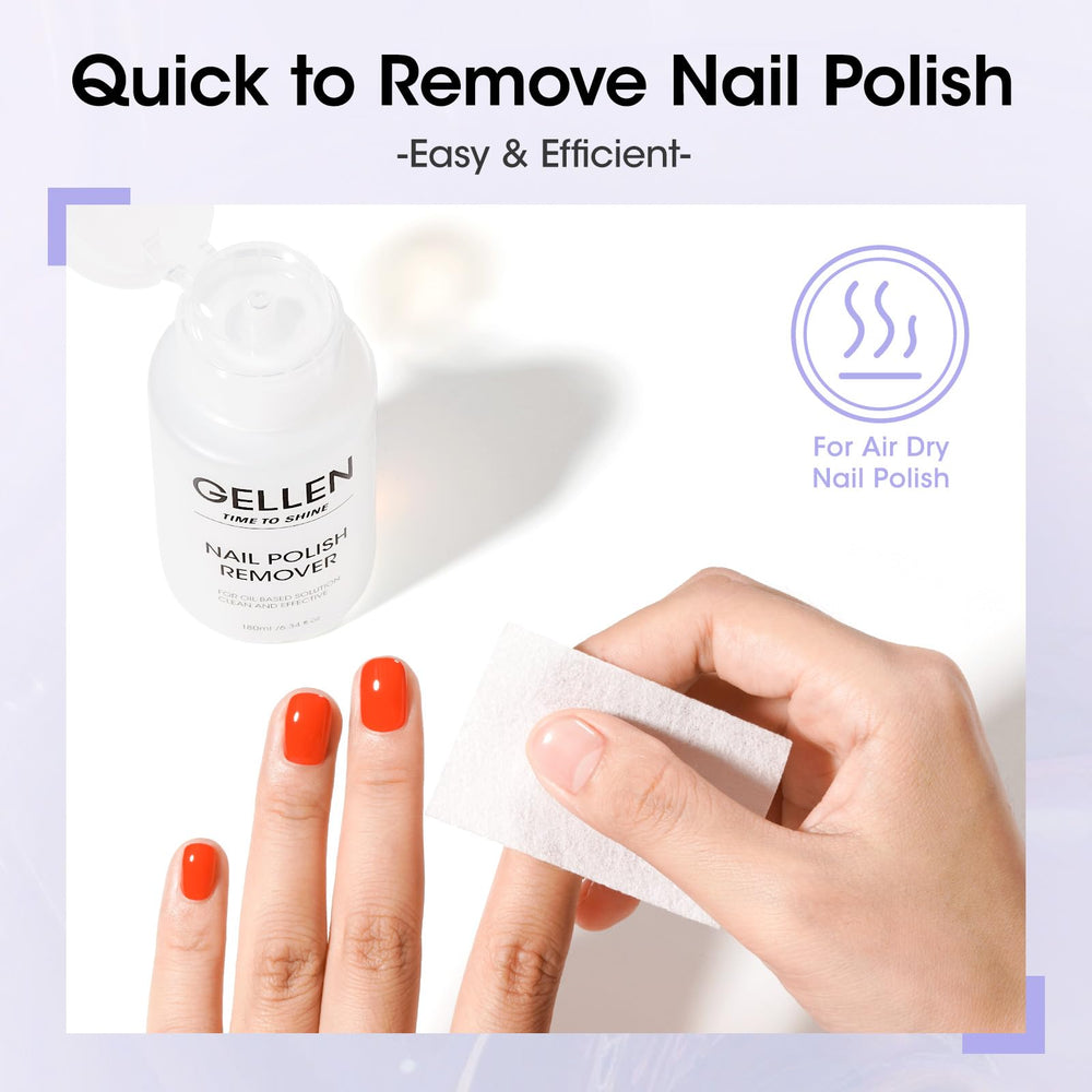 GELLEN fast-acting remover targets glitter and standard polishes quickly.