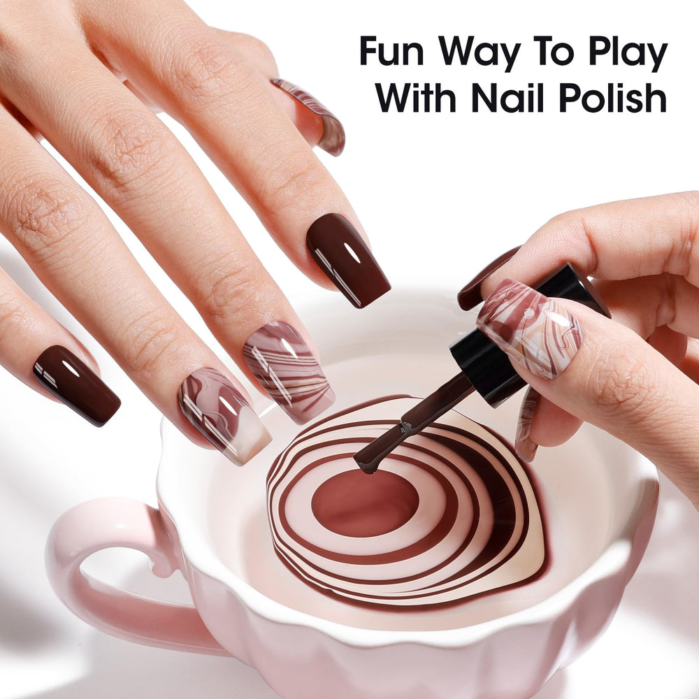 GELLEN chocolate brown nails in a cozy home salon.