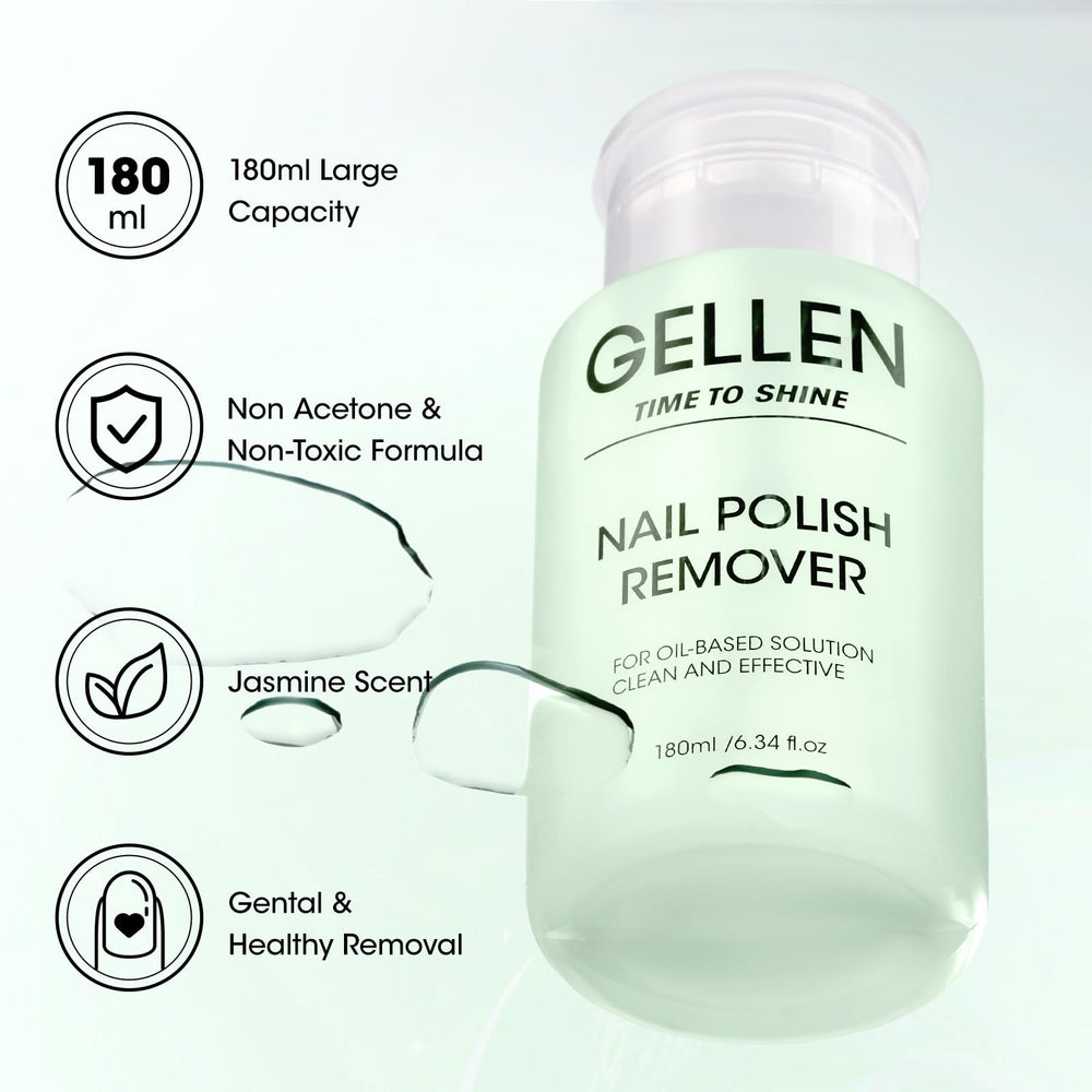 Gellen remover features a dust-proof cover to keep the formula clean between uses.
