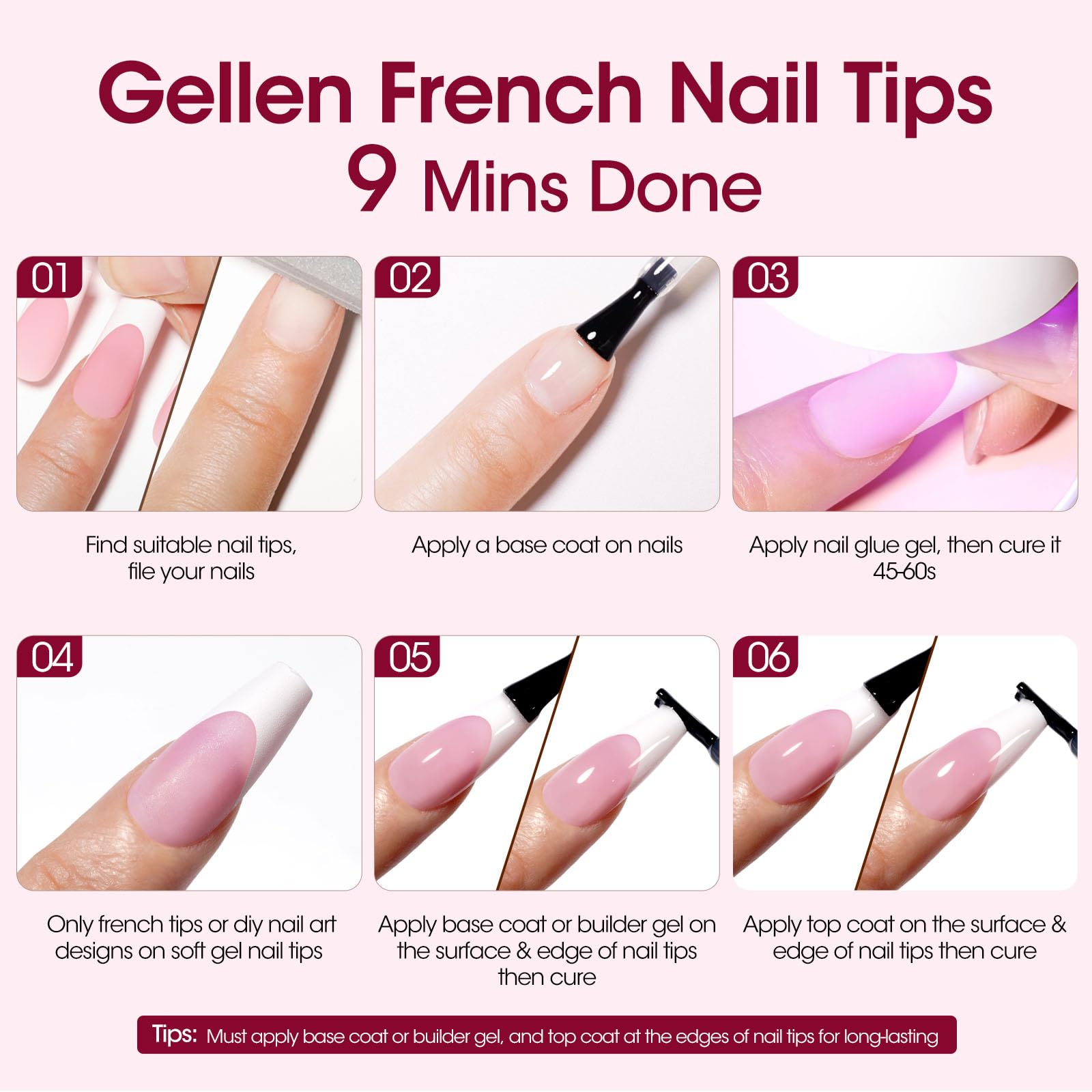 GELLEN no-file-needed full-cover tips for neat finishes