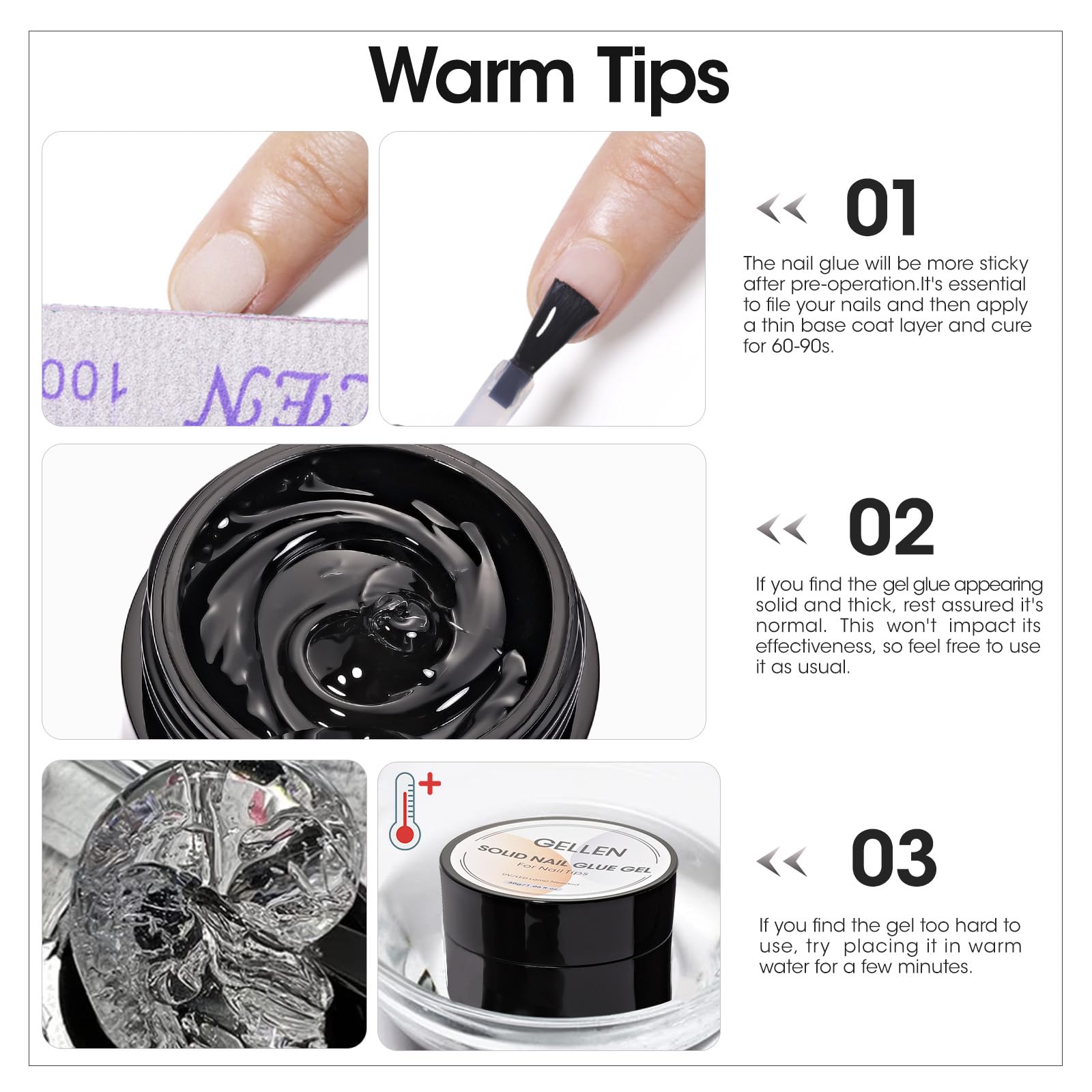 Gel sólido para uñas acrílicas con acabado claro y liso.