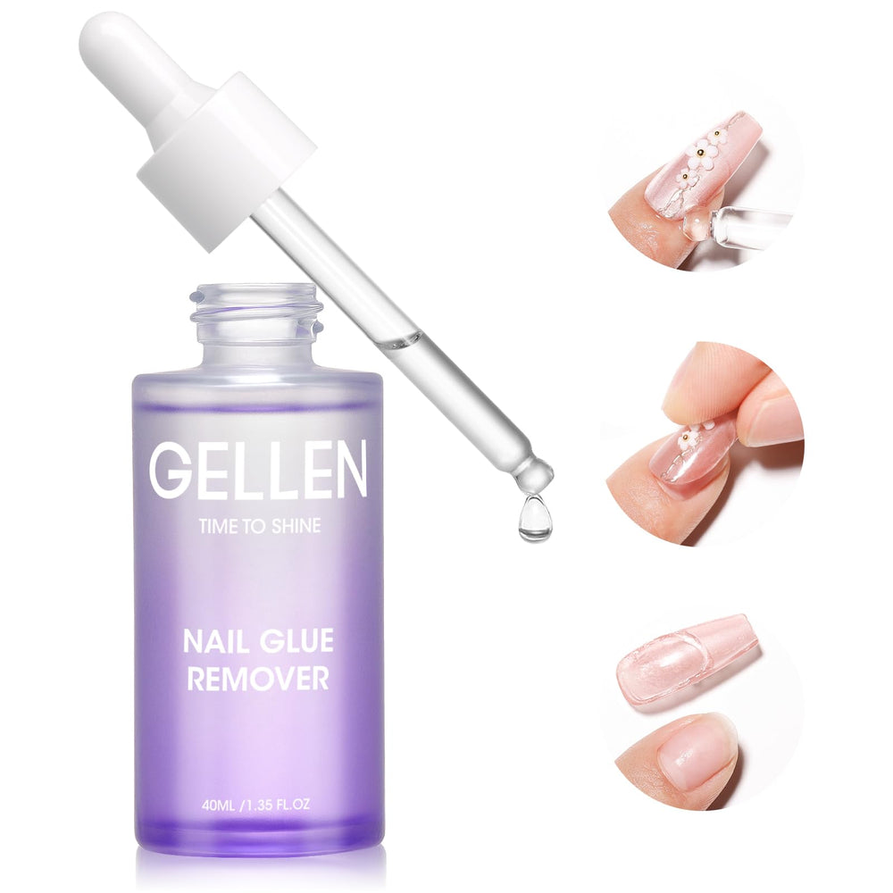 GELLEN removedor de pegamento para uñas postizas con gotero facilita retirada suave.