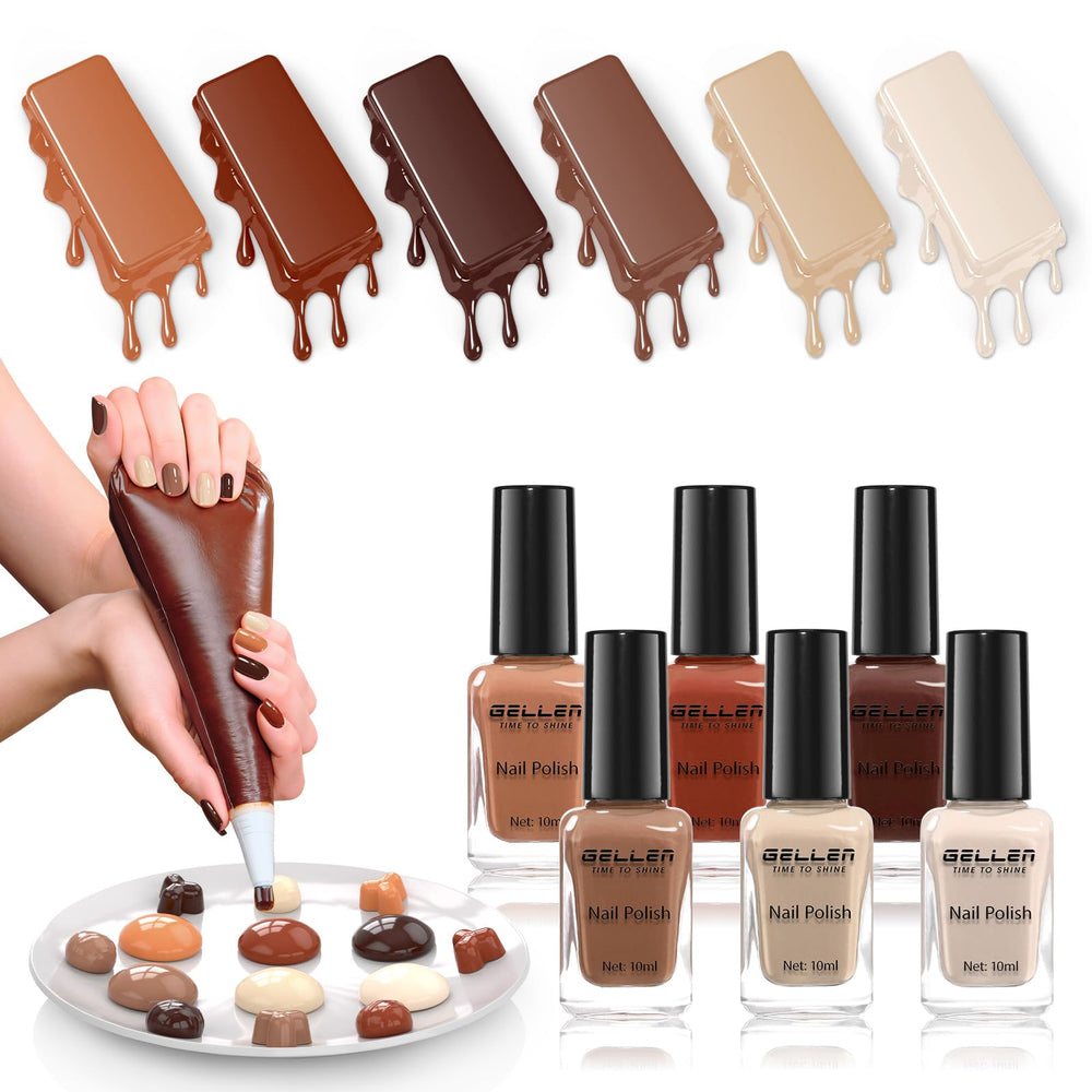 GELLEN chocolate brown shades swatches show versatile manicure options.