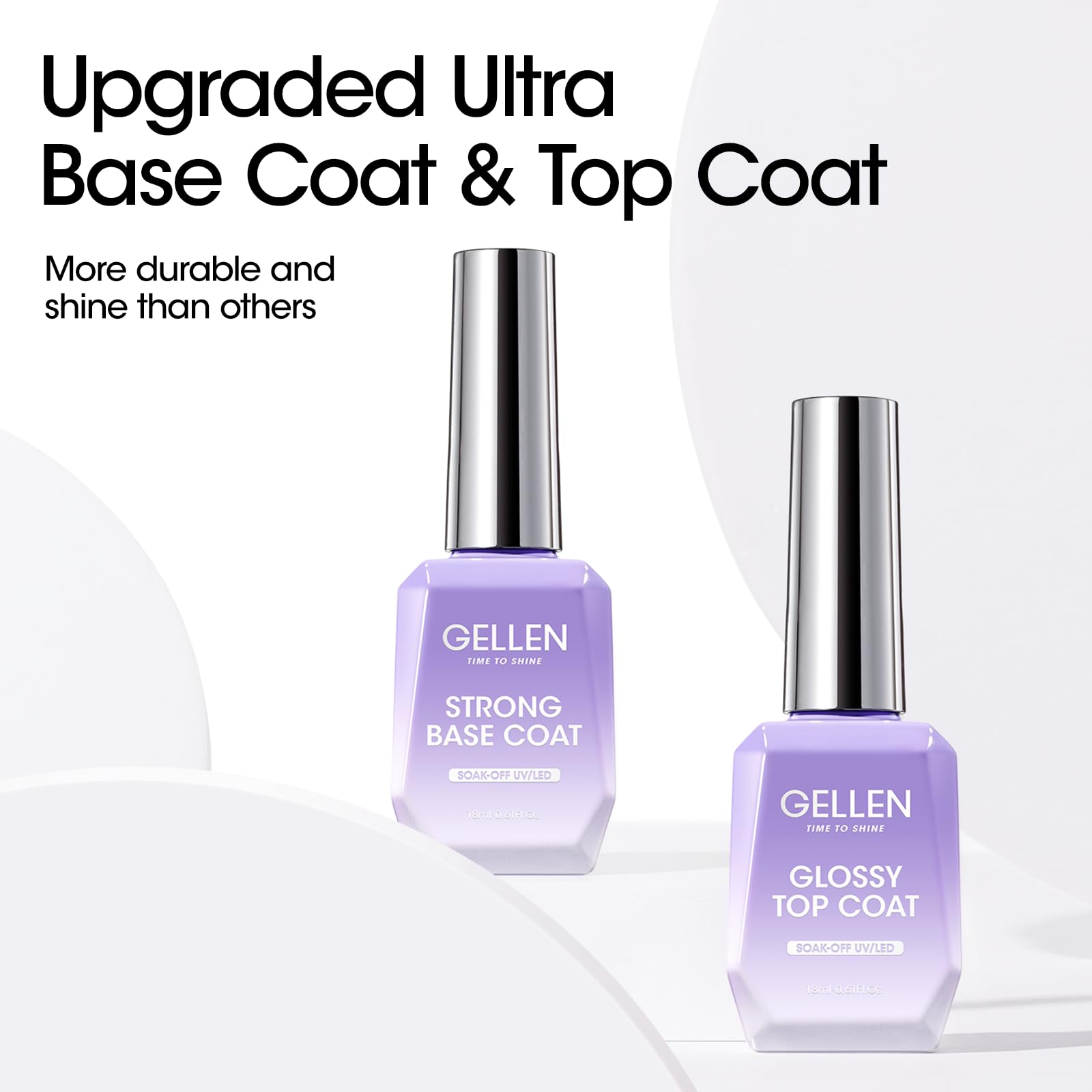 GELLEN top coat 18ml bottle creates an ultra-gloss finish and protective shine.
