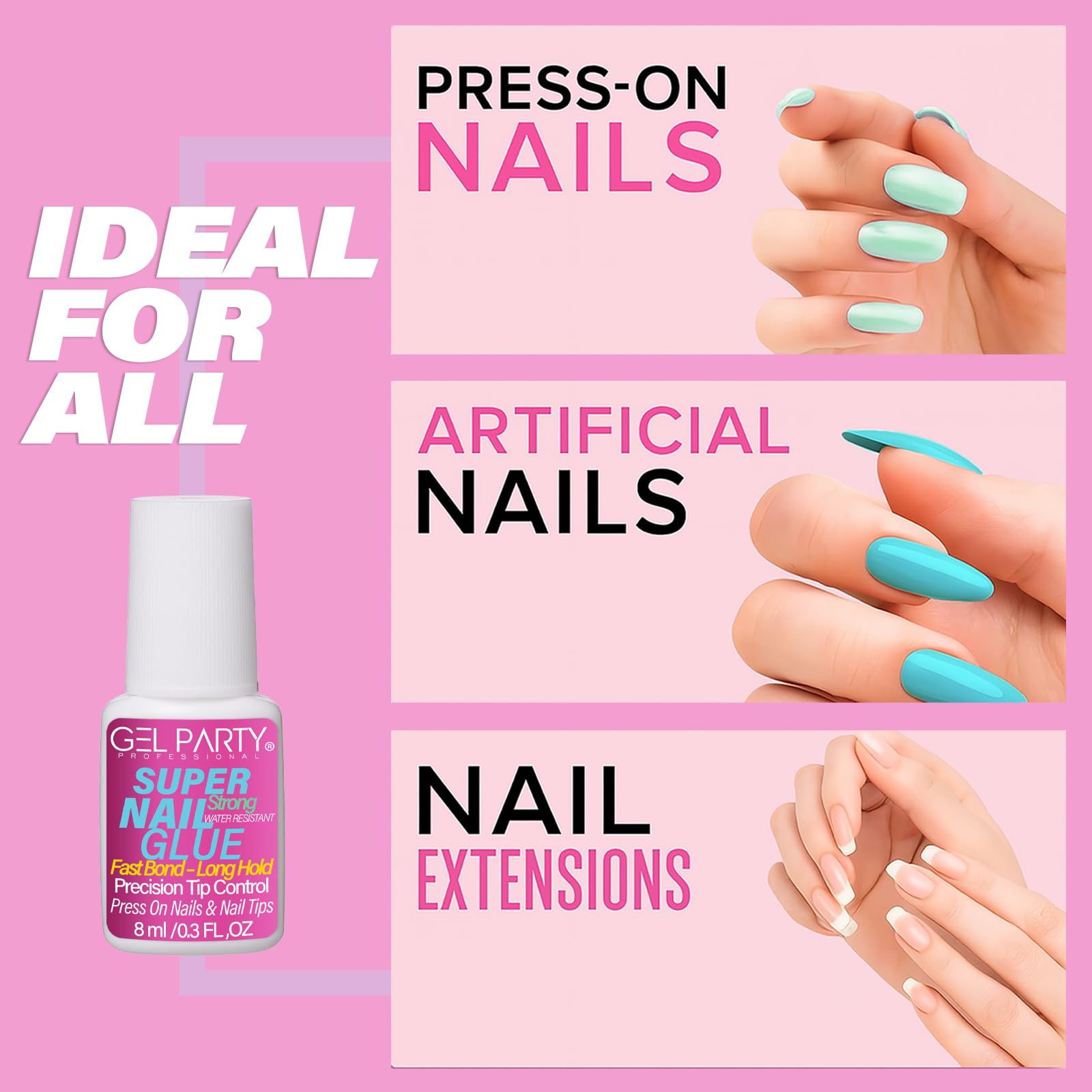 Gel PARTY: reparación rápida de uñas con sellado inmediato.