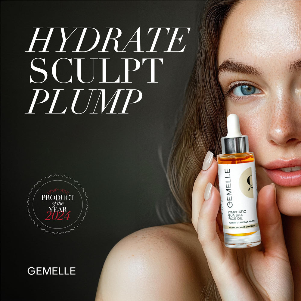 Gemelle face oil application glide enables smooth gua sha rituals.