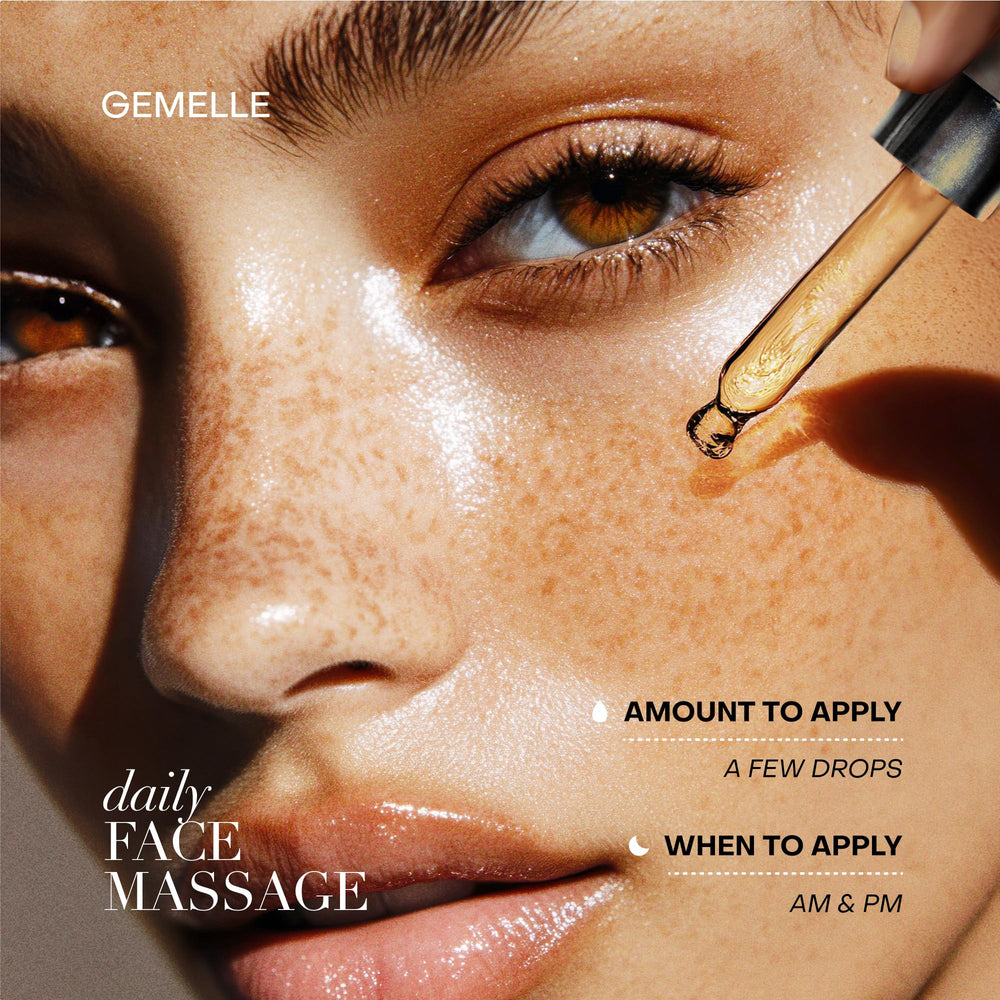 Night-time skincare routine using Gemelle Lymphatic Oil.