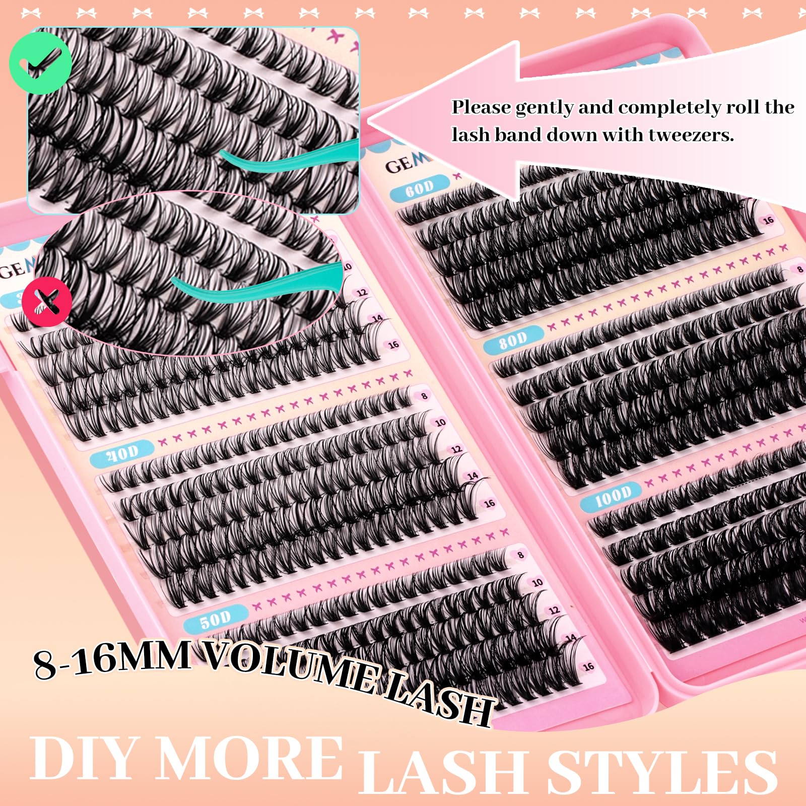 GEMERRY 100D-16mm lash clusters for dramatic night-out eyes.
