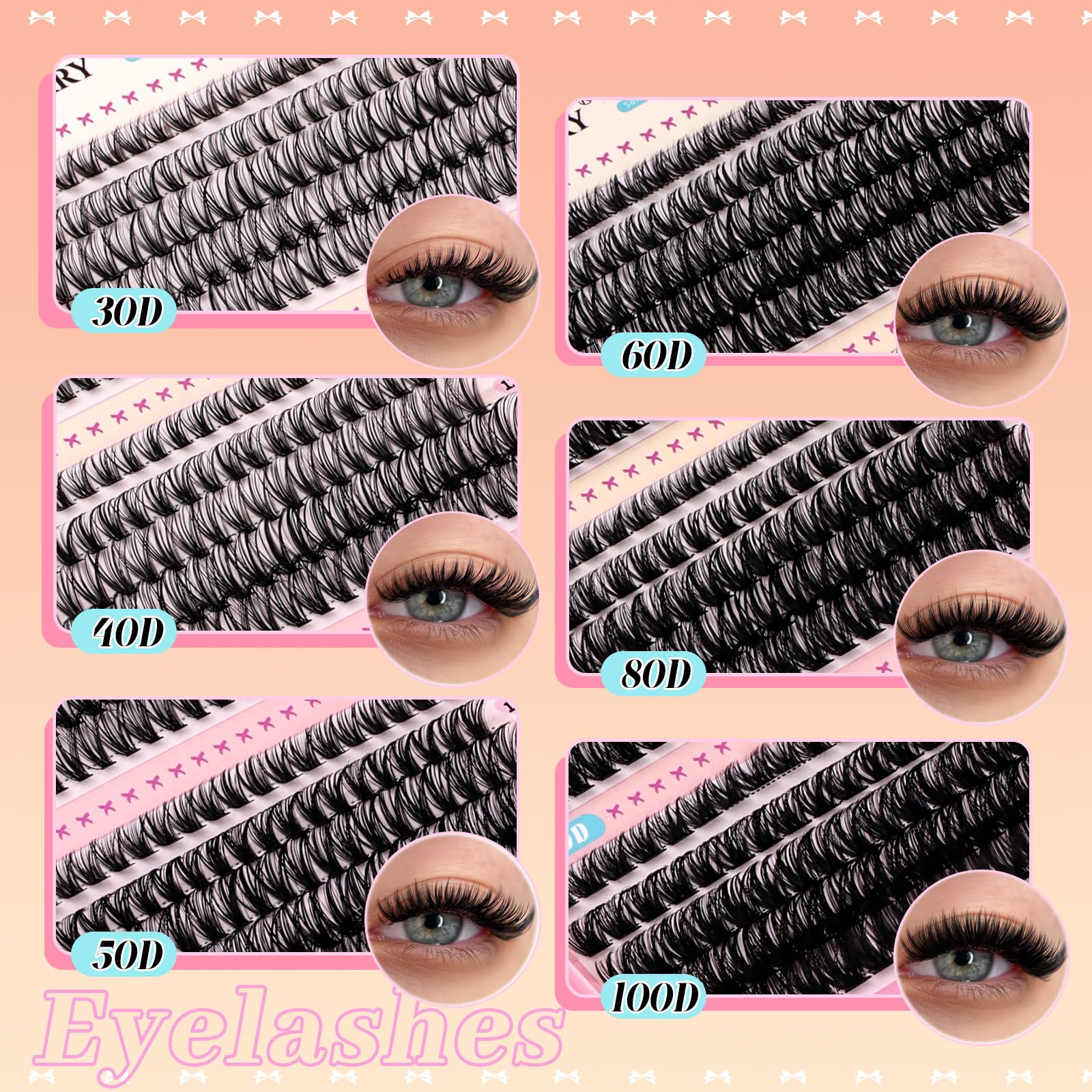 GEMERRY 40D-10mm lash clusters for soft volume and curl.