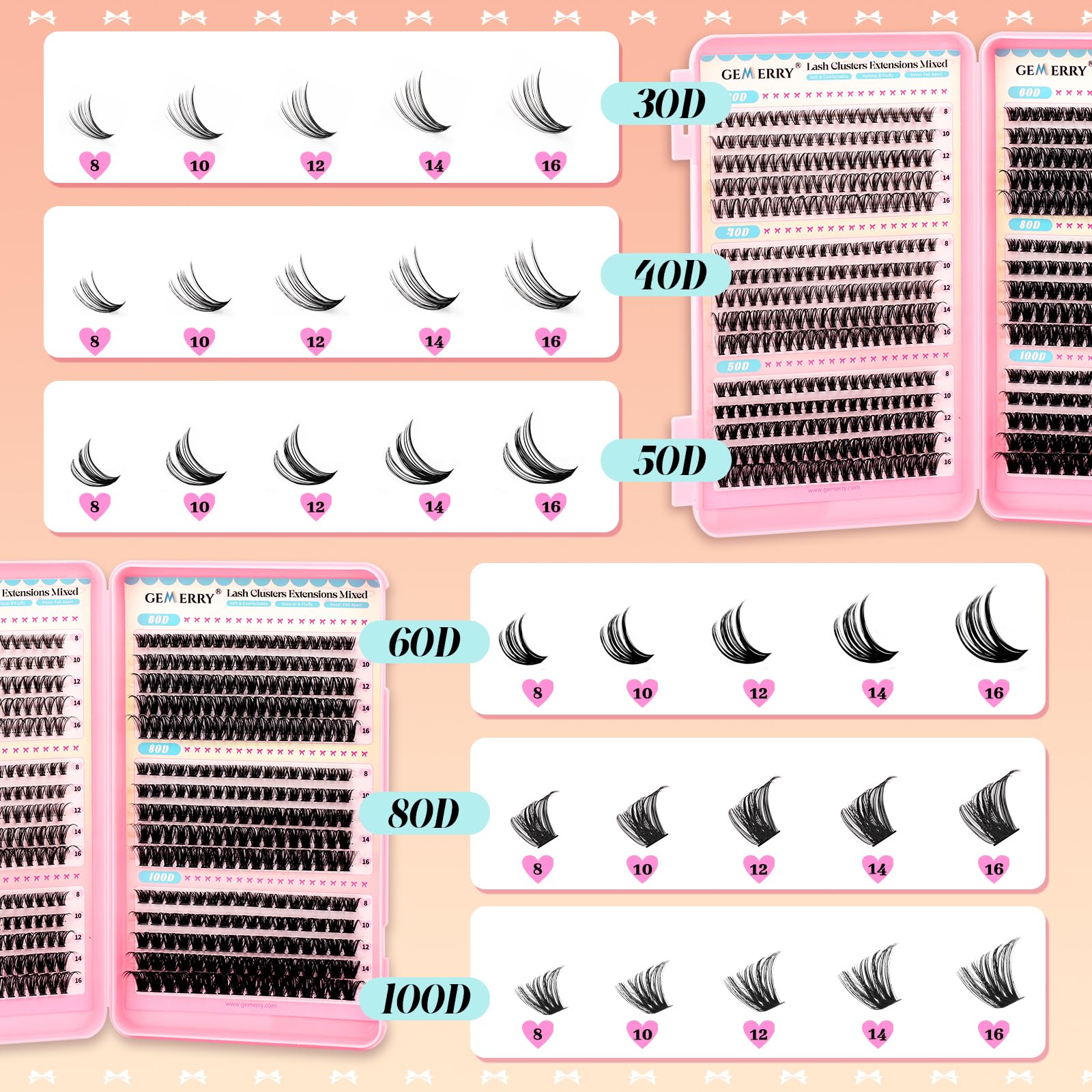 GEMERRY 50D-12mm lash clusters for fuller, balanced drama.