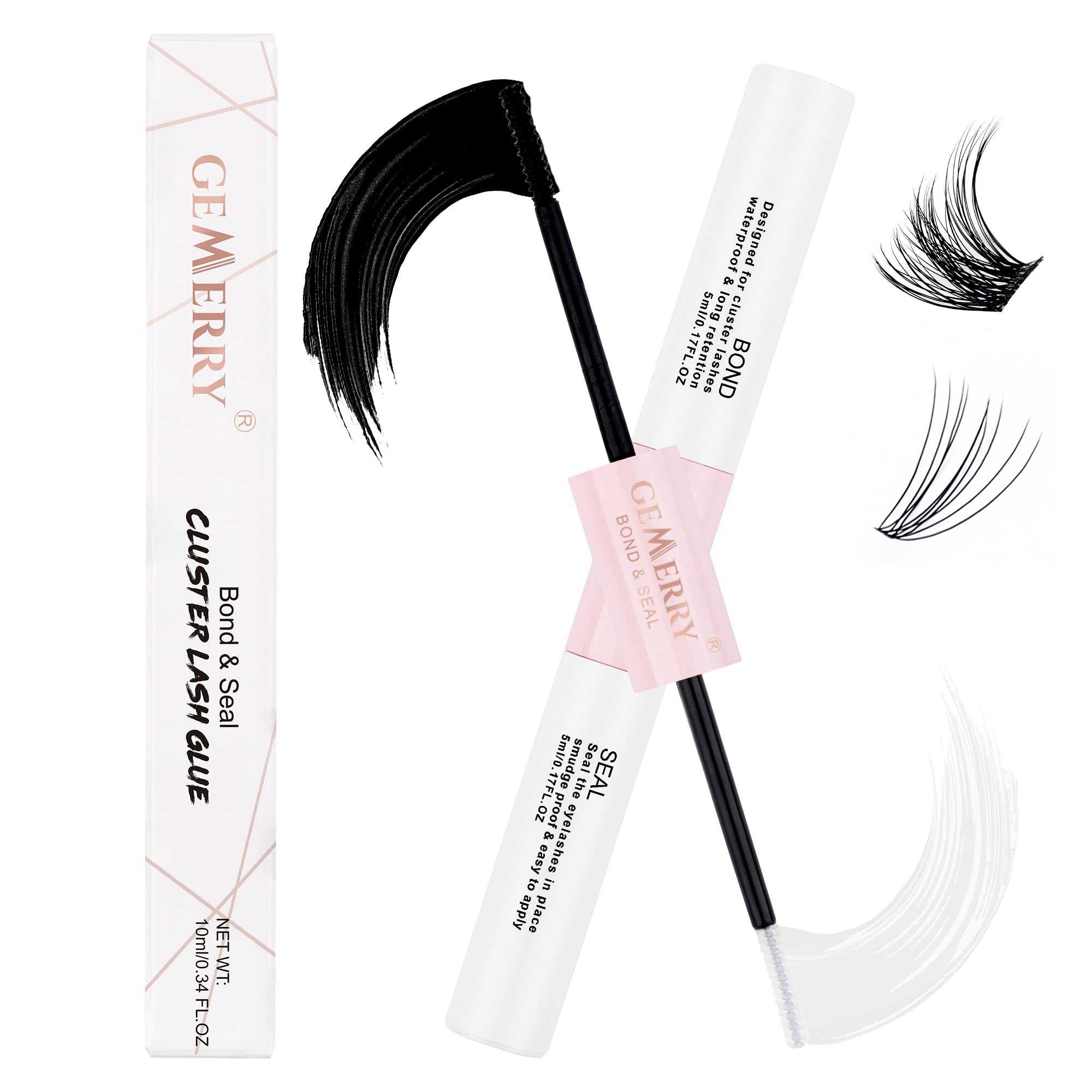 GEMERRY Lash Bond & Seal bottle close-up showing dual hold for DIY lash extensions.