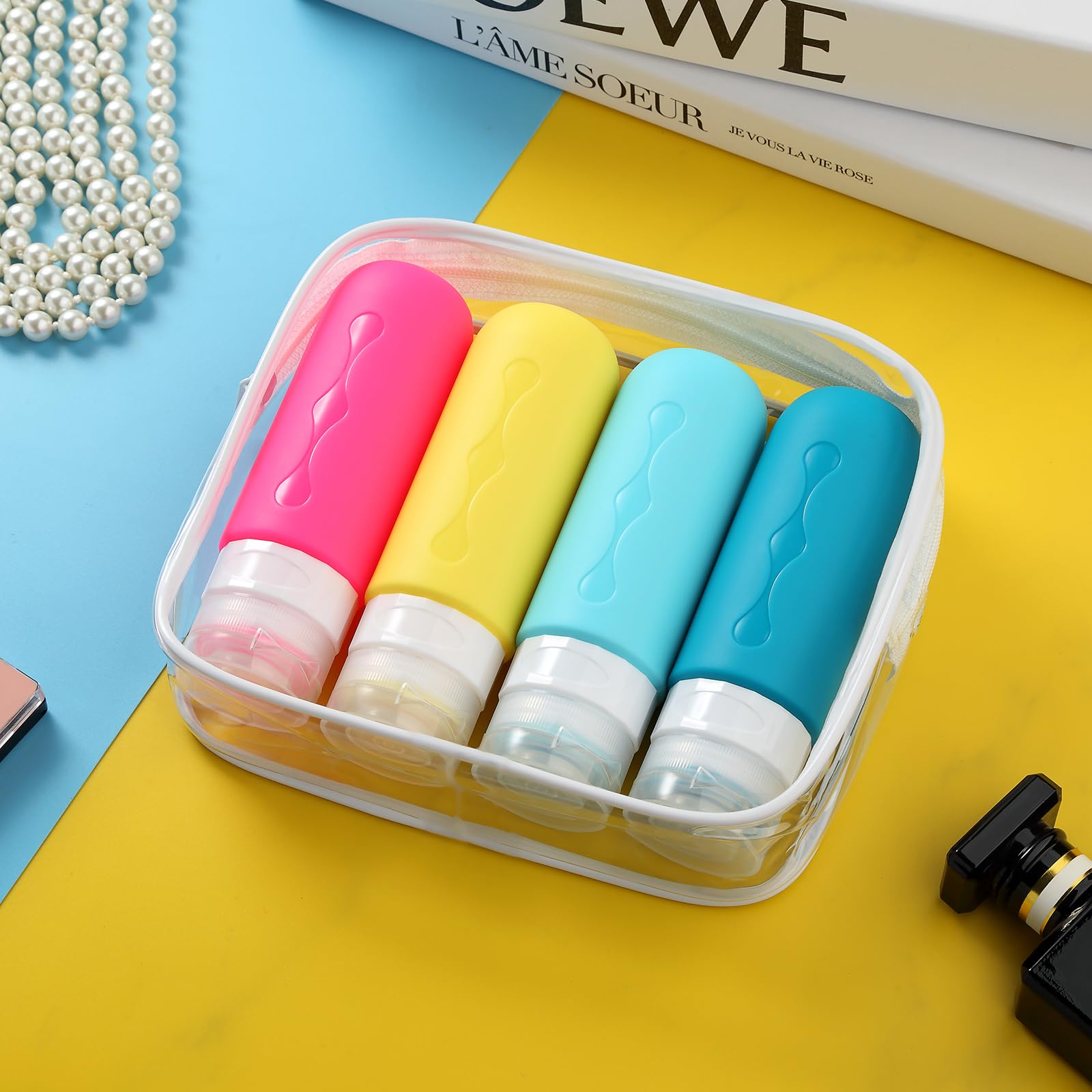 Gemice clear bag and bottles simplify on-the-go organization.