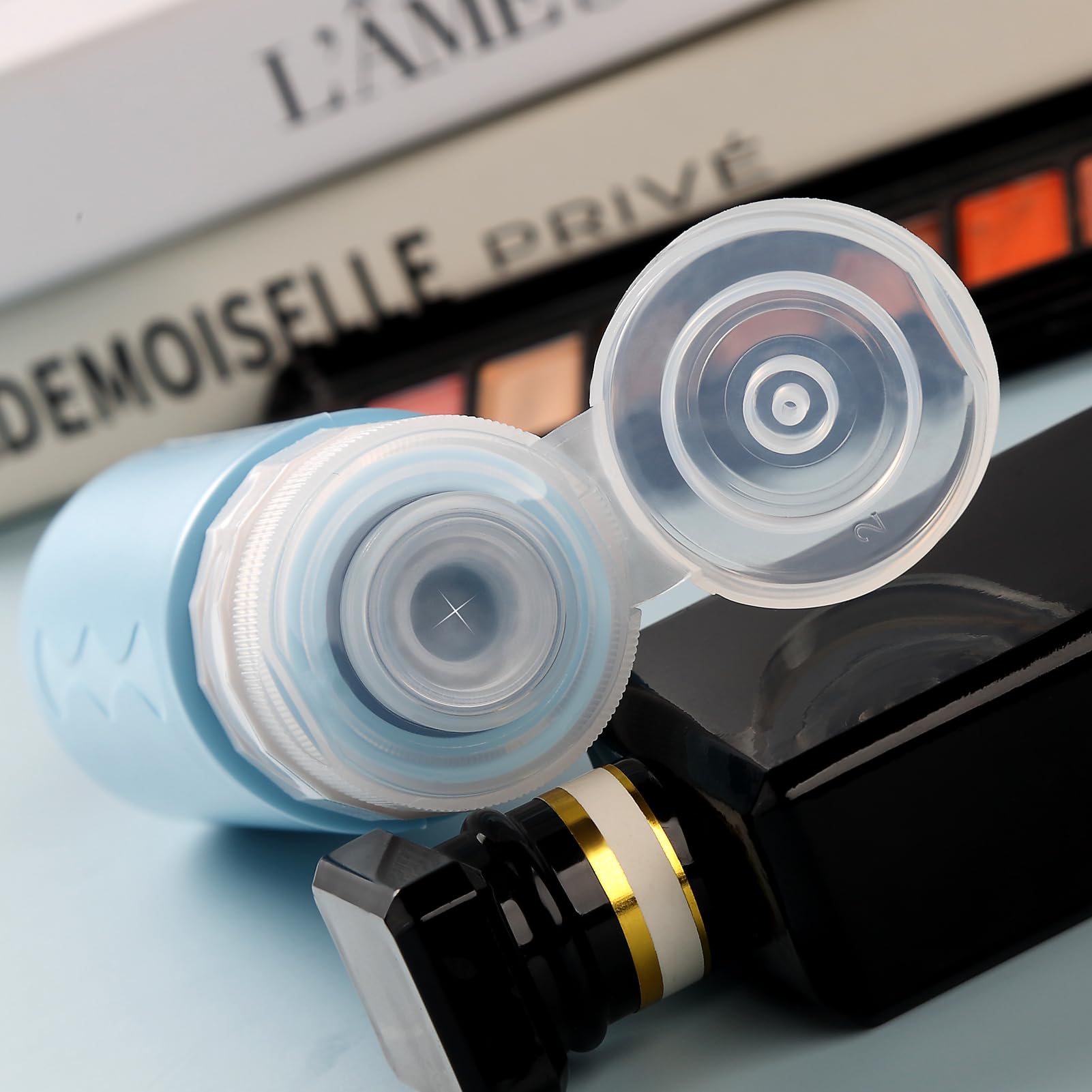 Gemice travel bottles wide-opening fill for easy refilling of thick liquids.
