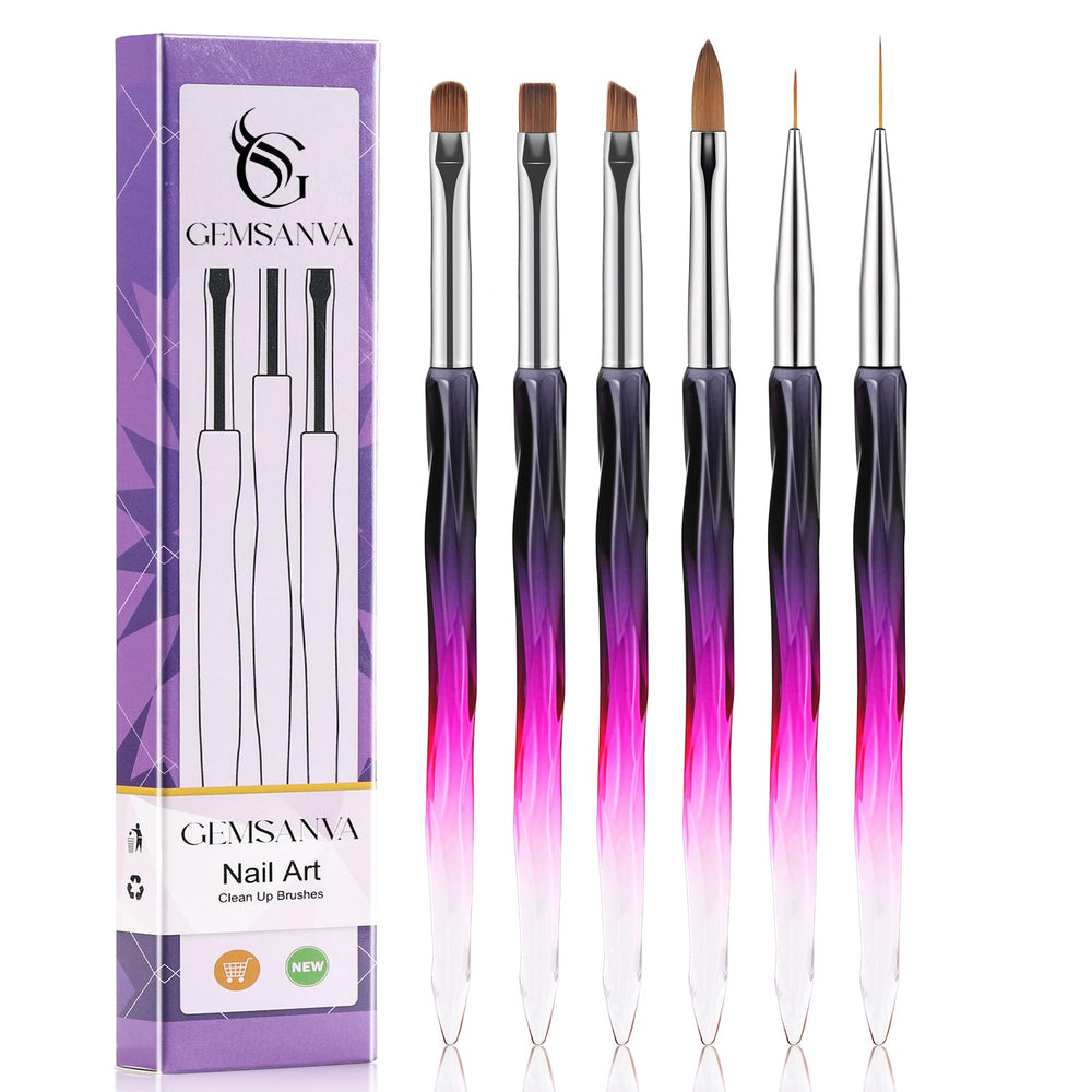 Gemsanva 6Pcs nail art brushes set with flat head for precise cleanup and clean lines.