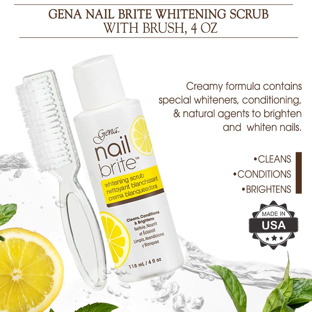 Gena Nail Brite brush applying scrub to nails in action