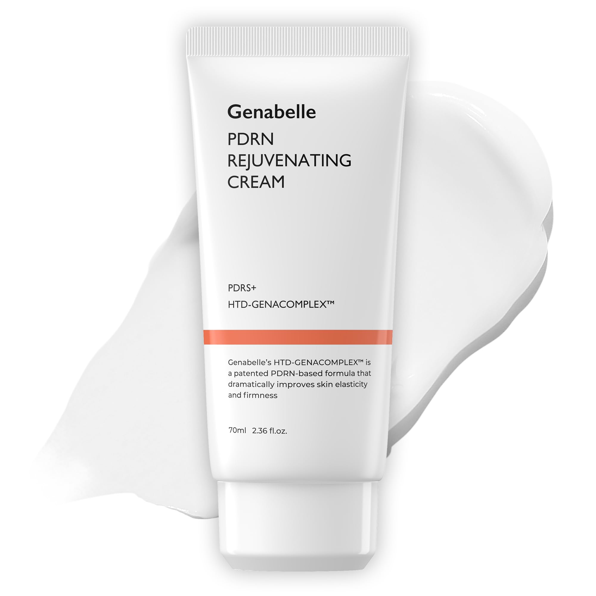 Genabelle PDRN Rejuvenating Cream tube applied for smooth, hydrated skin.