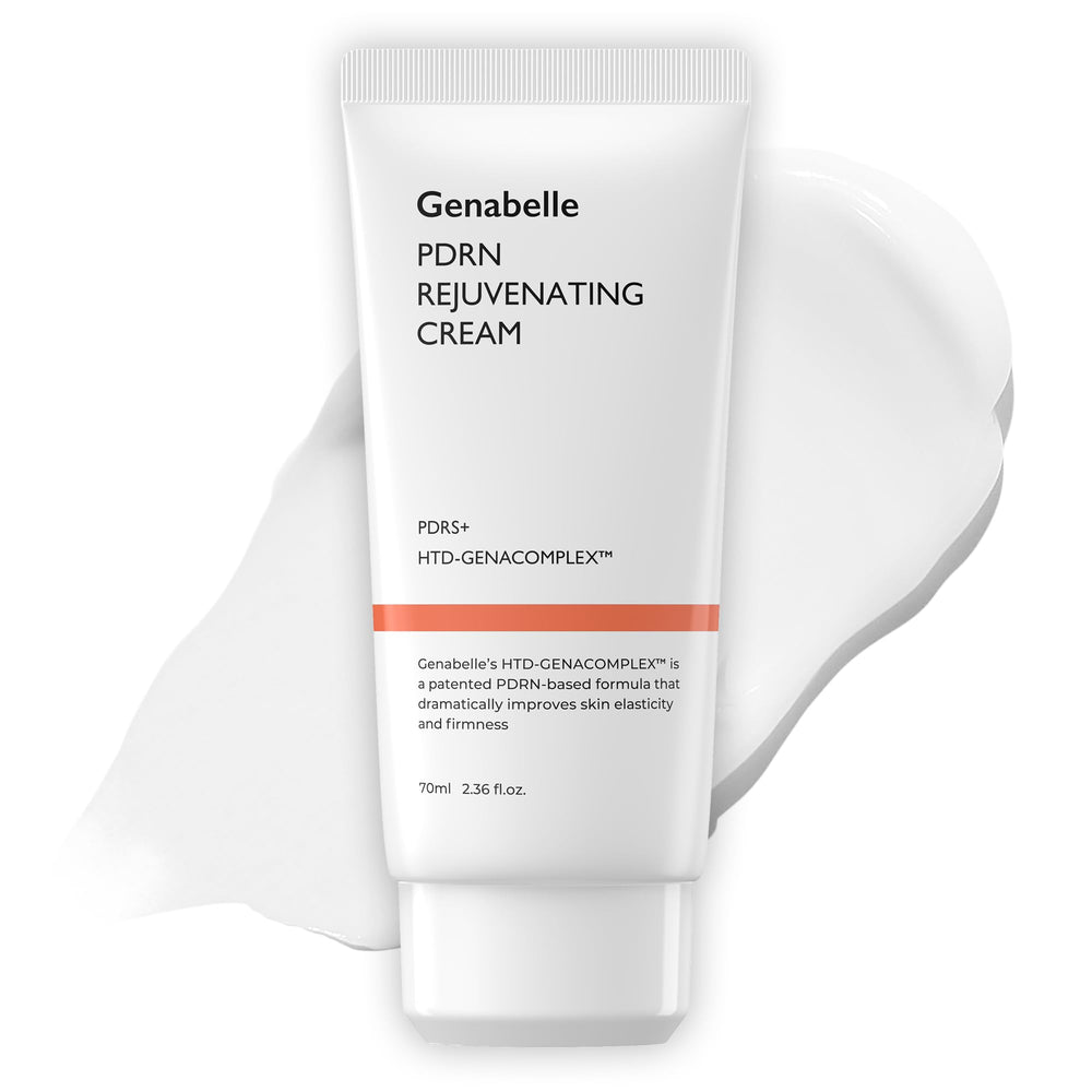 Genabelle PDRN Rejuvenating Cream tube applied for smooth, hydrated skin.