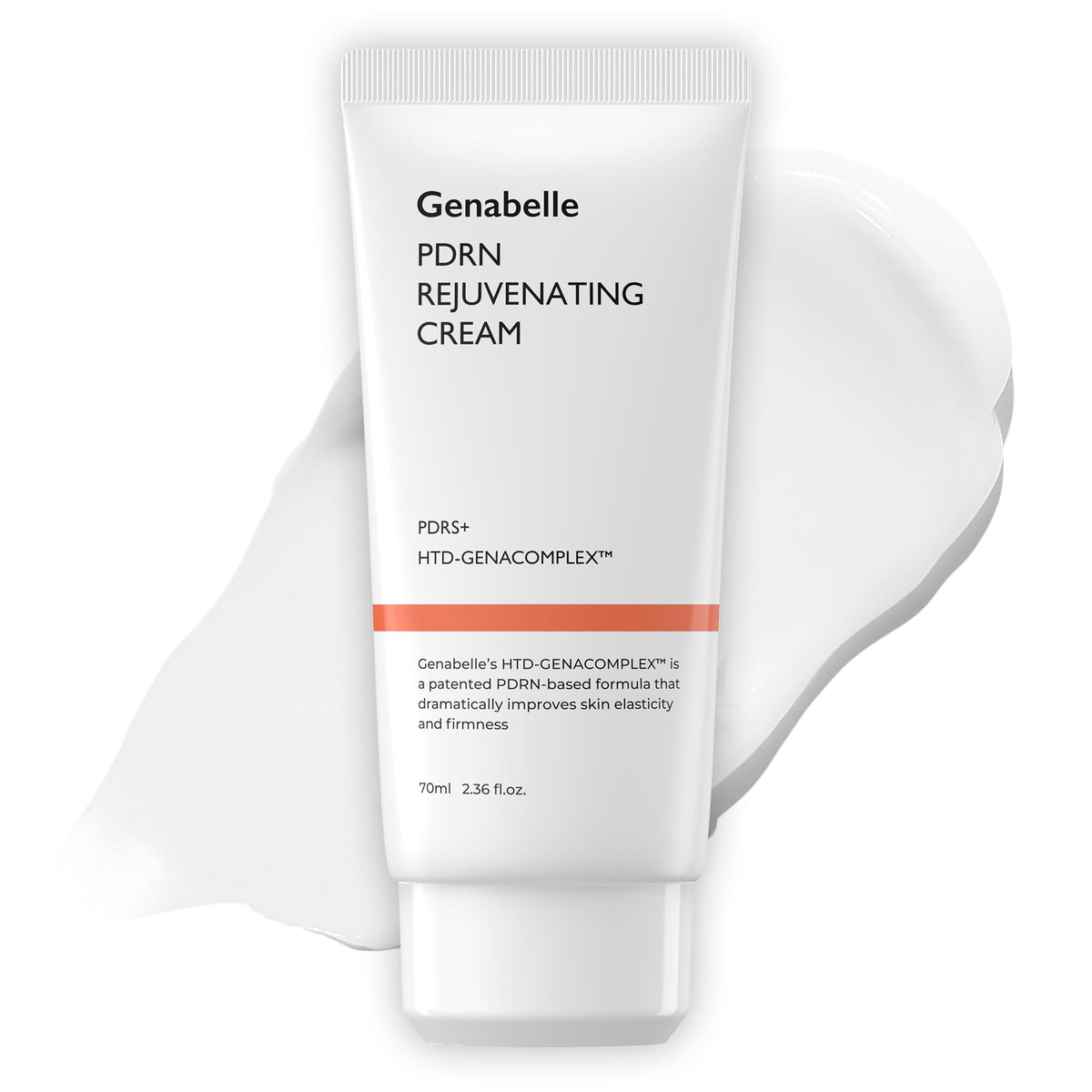 Genabelle PDRN Rejuvenating Cream tube applied for smooth, hydrated skin.