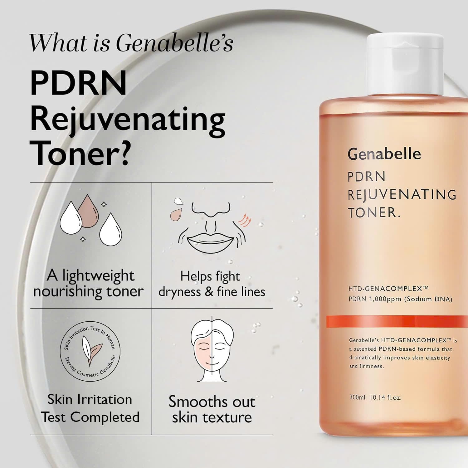 Genabelle PDRN Toner on skin showing dewy glow potential