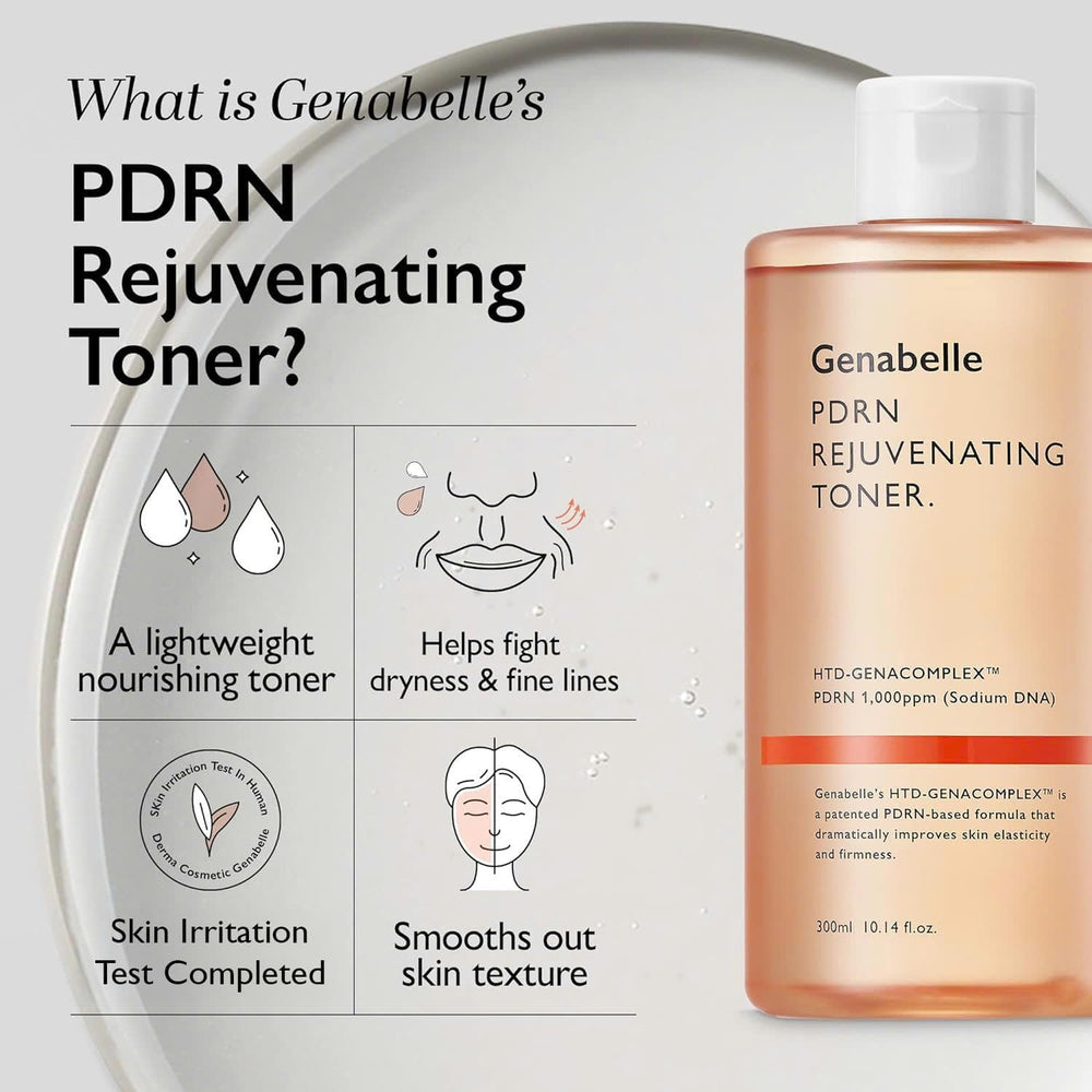 Genabelle PDRN Toner on skin showing dewy glow potential
