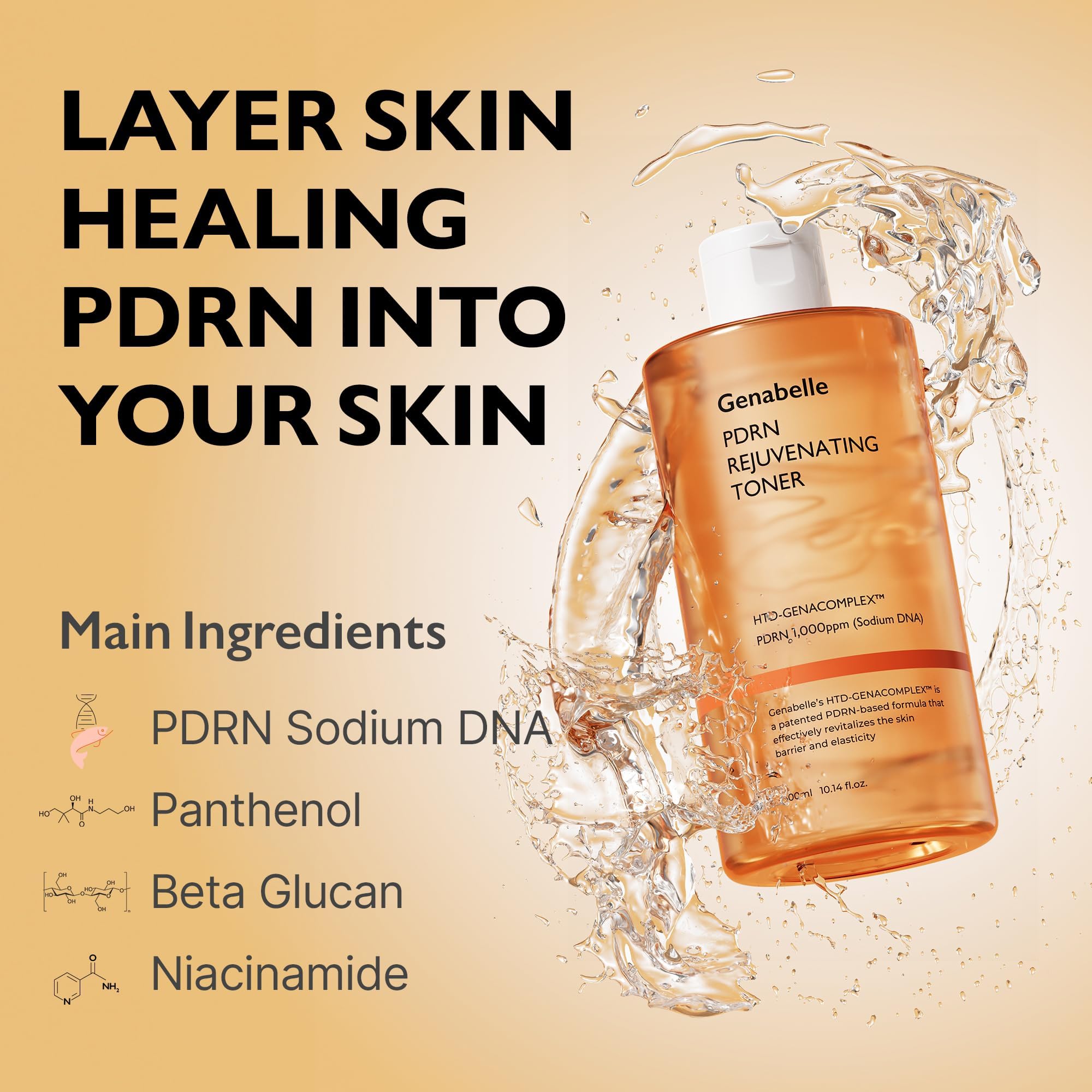 Genabelle PDRN Toner being poured onto a cotton pad for gentle use