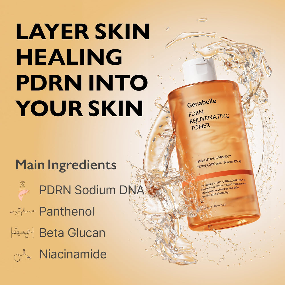 Genabelle PDRN Toner being poured onto a cotton pad for gentle use