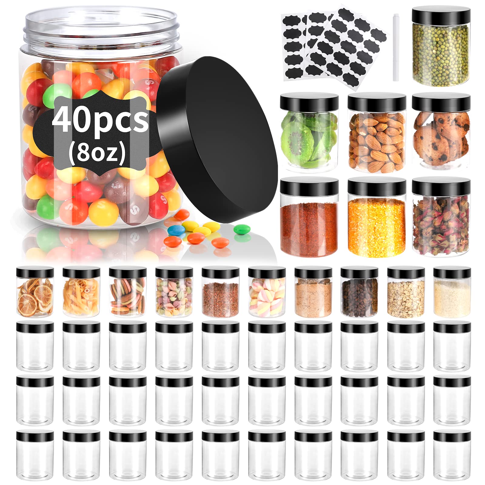 Gencywe 8oz clear PET jar with black lid for easy storage.