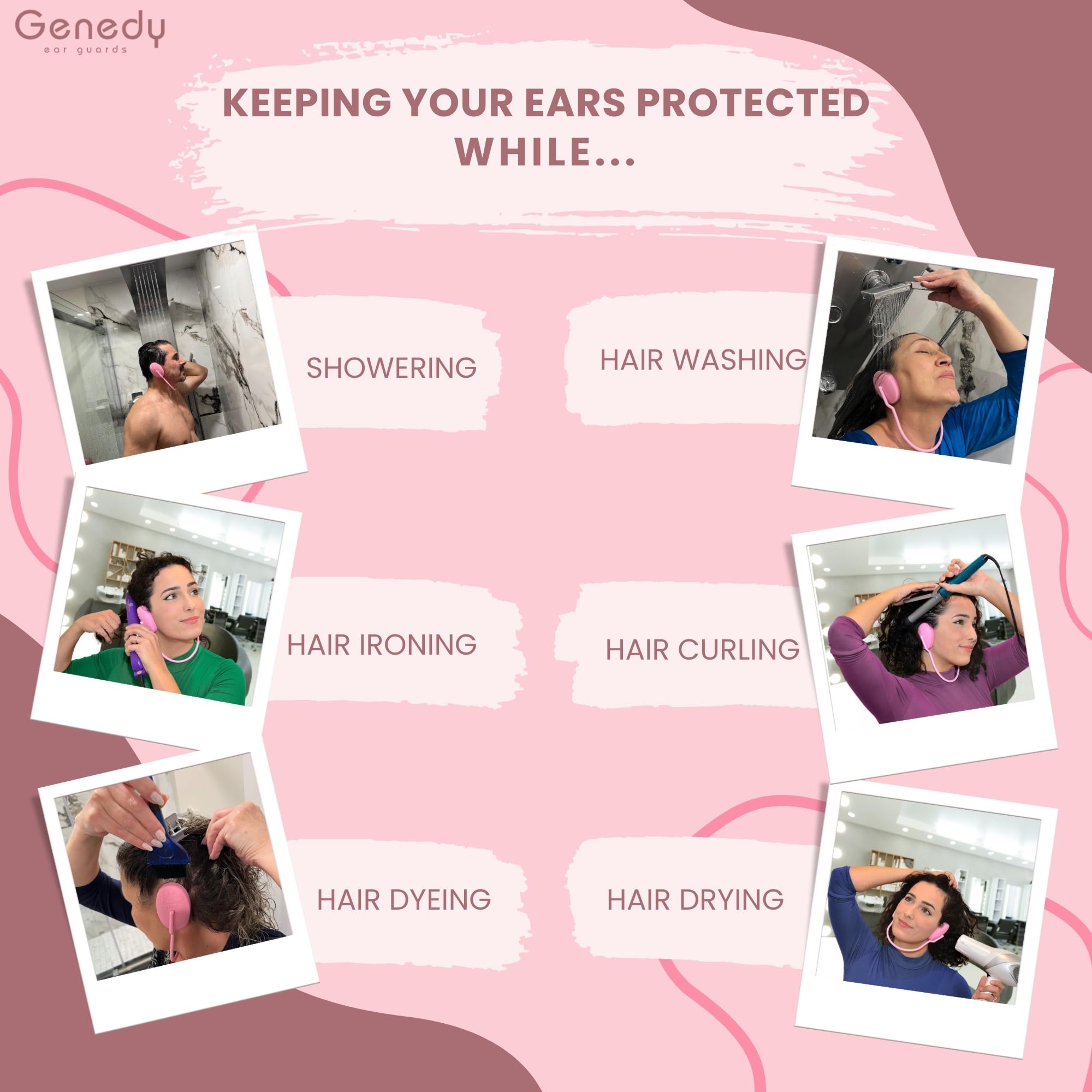 Genedy ear covers protect against dye stains during hair coloring and processing.