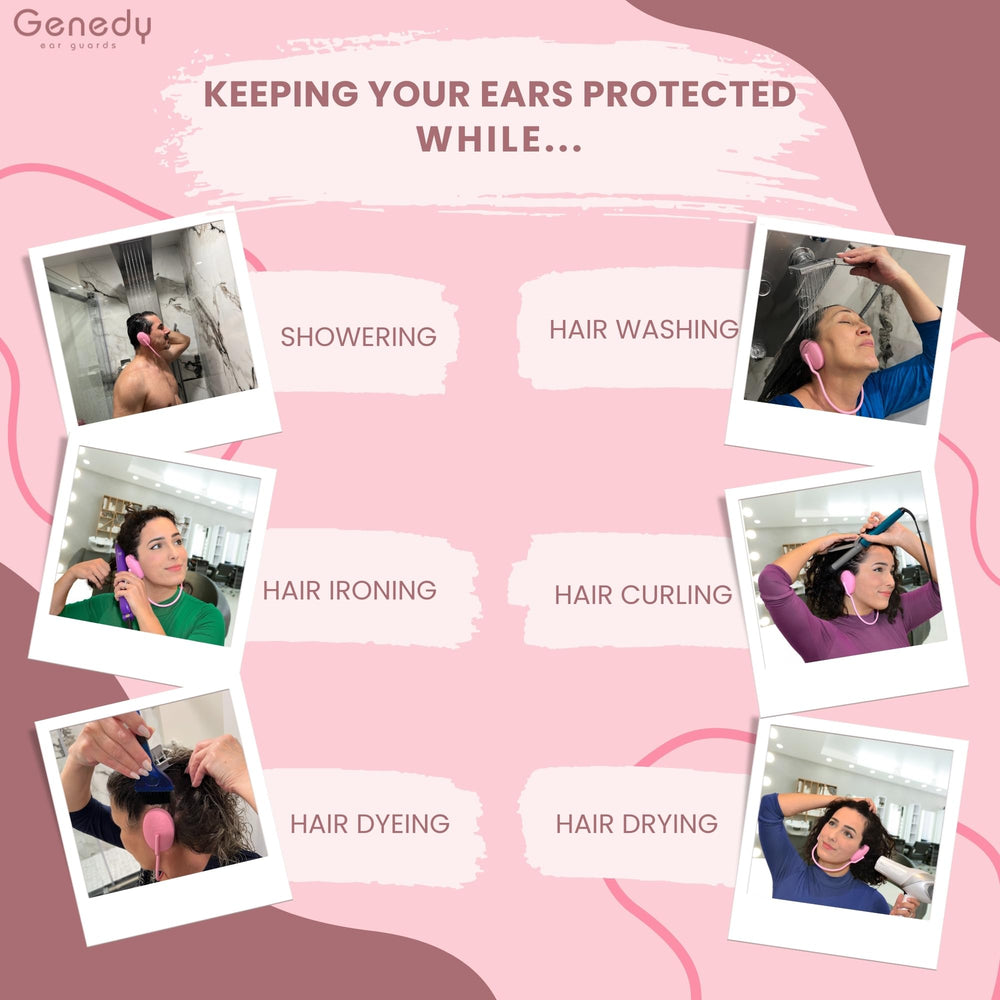 Genedy ear covers protect against dye stains during hair coloring and processing.