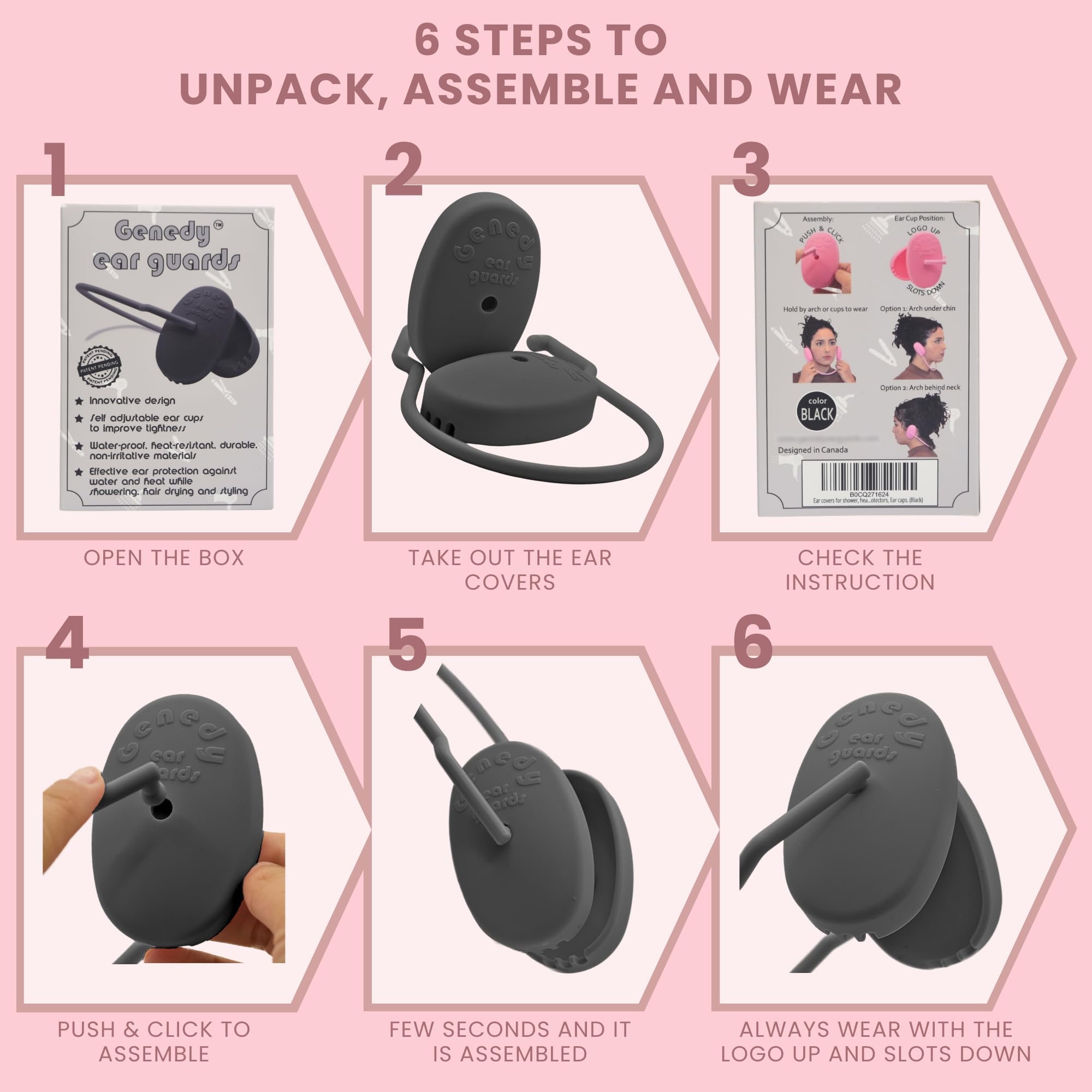 Genedy ear covers designed for comfort during long styling and washing sessions.