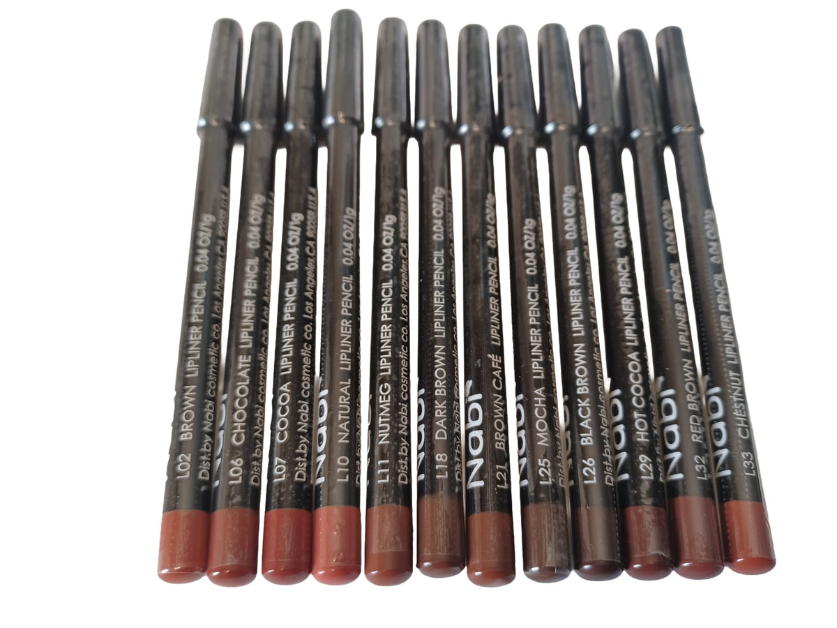 Generic 12-piece brown tone lip liner set in a compact case for precise lip definition.