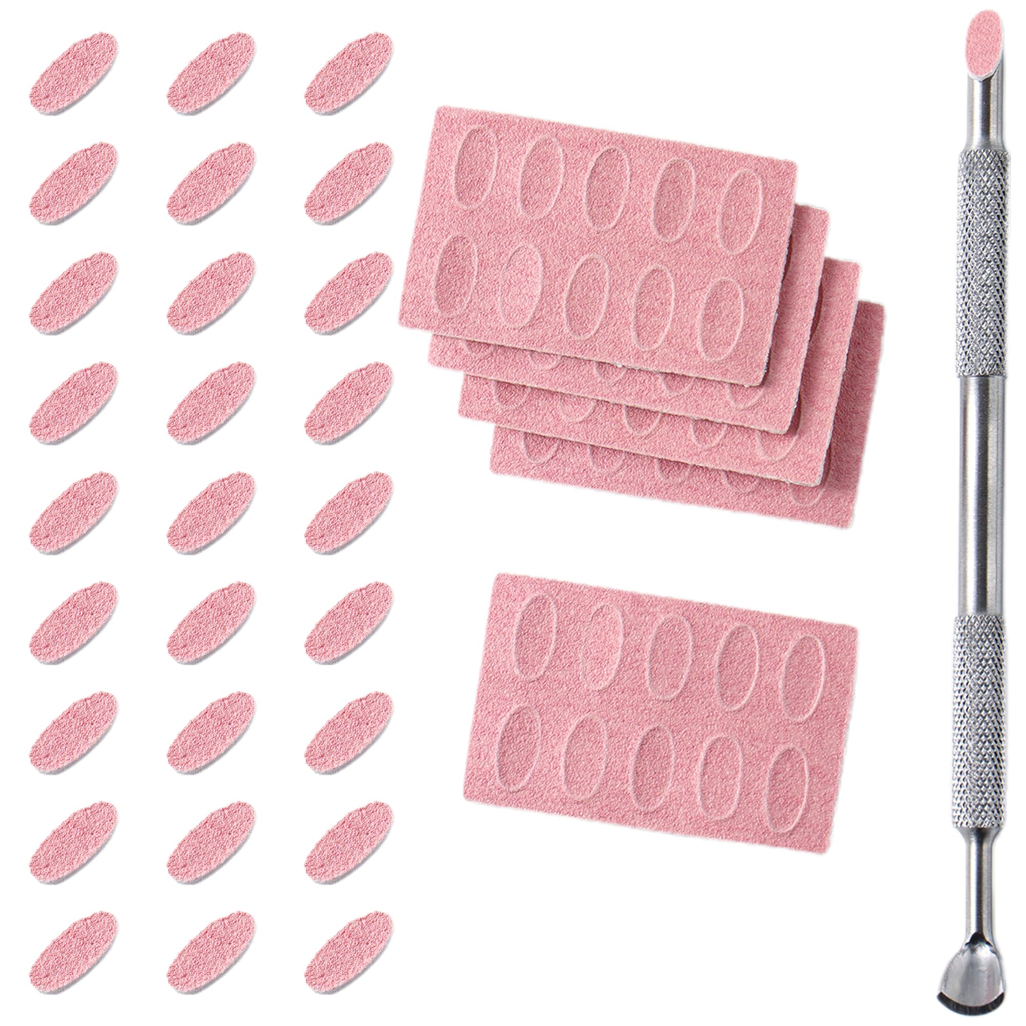 Generic 180-grit sandpaper sheets with dual-ended cuticle pusher for precise pre-polish prep.