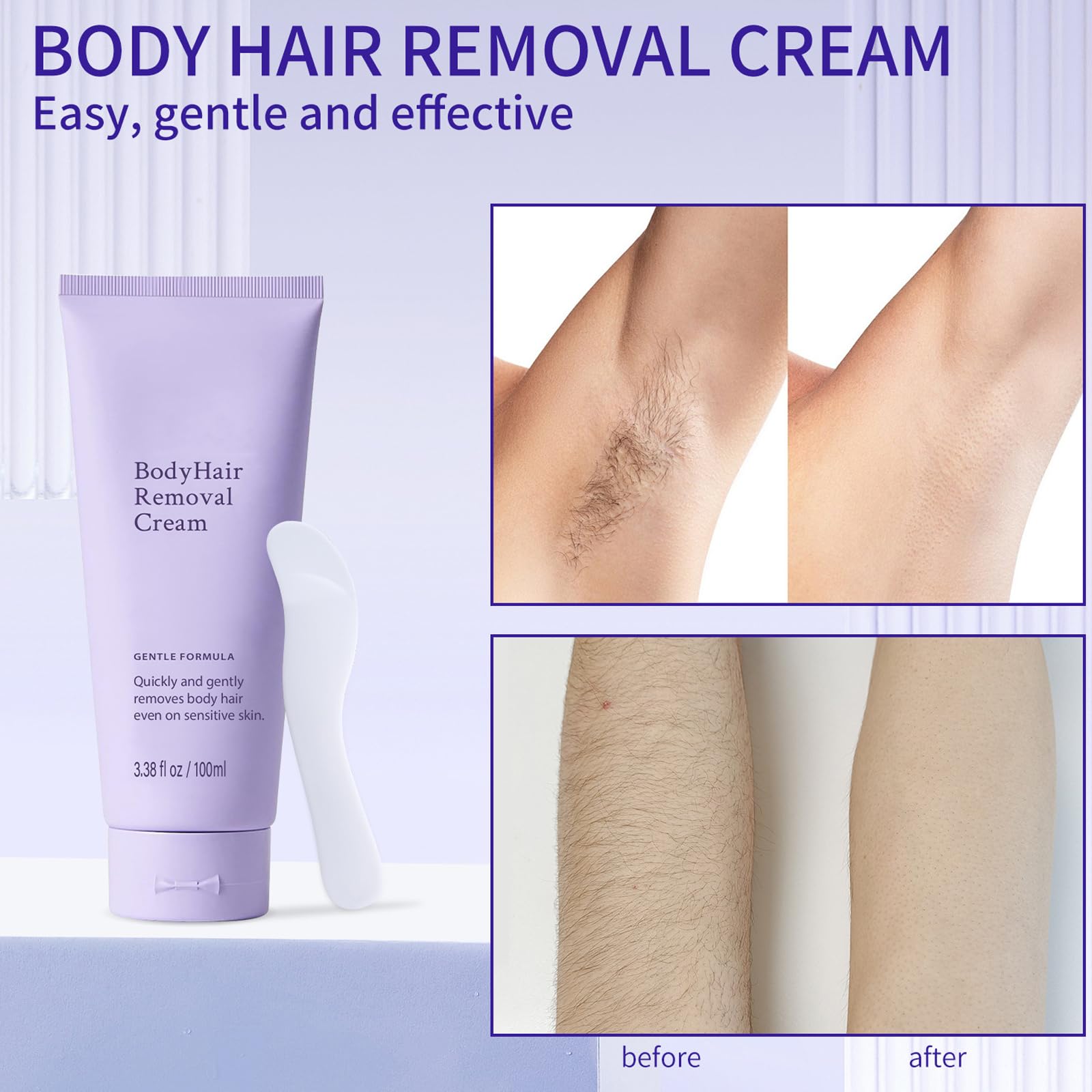 Generic Gentle Hair Removal Cream bottle close-up highlighting smooth application