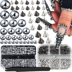 Generic 3D mini metal punk nail studs cone spikes for bold nail art.