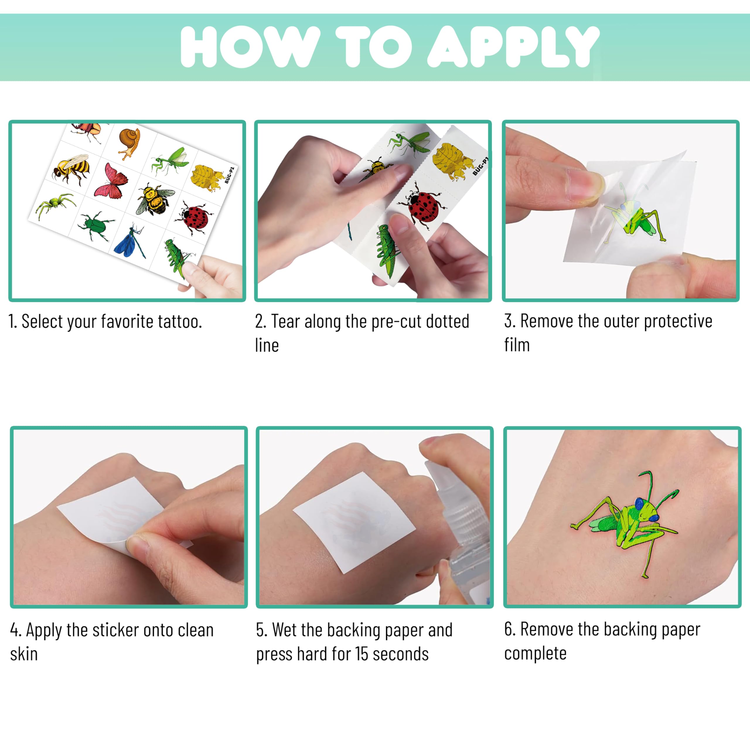 Generic 96PCS bug tattoos Caterpillar curled; simple removal with soap or oil.