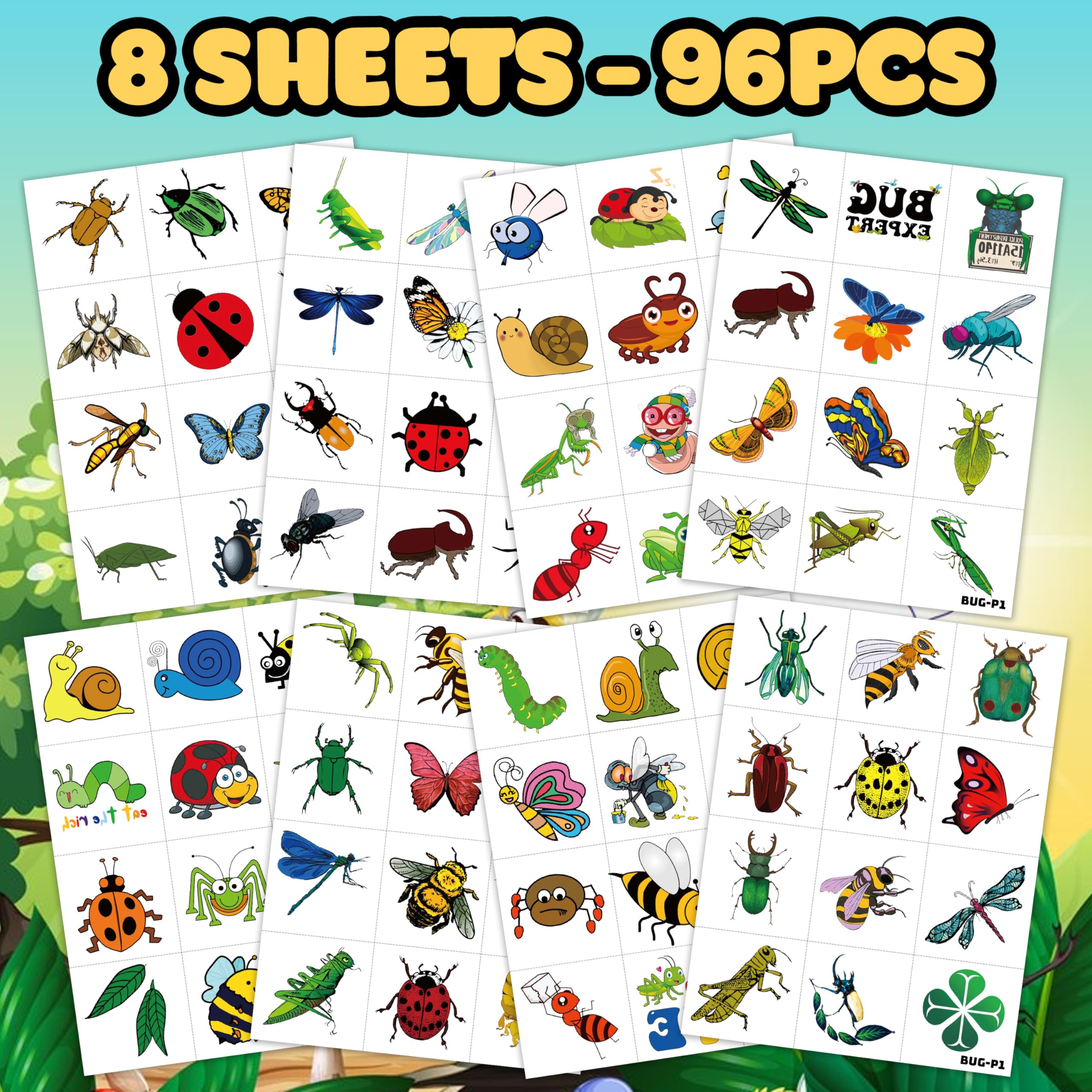 Generic 96PCS bug tattoos Caterpillar pattern; easy craft decoration for gifts.