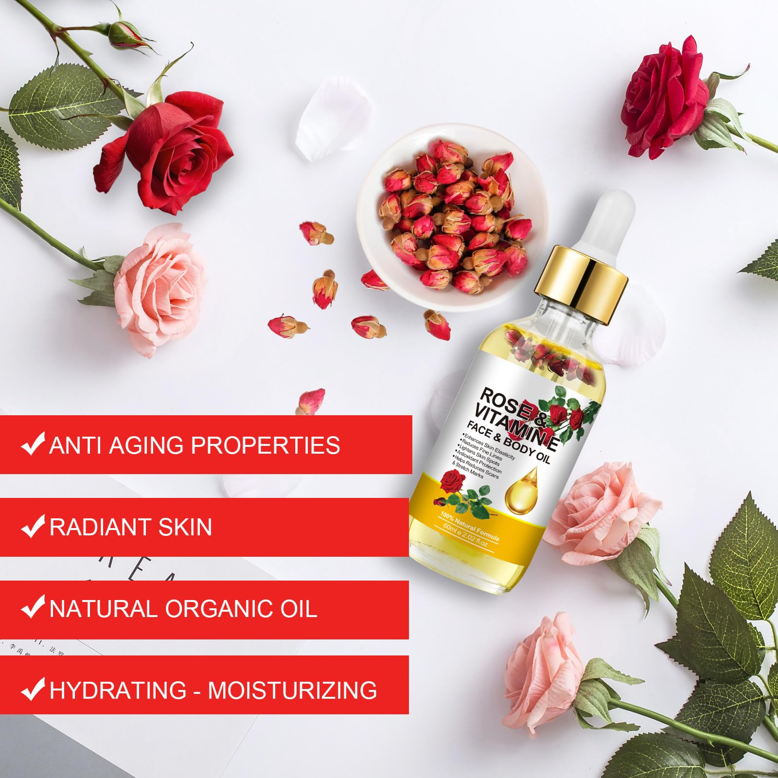 Generic Aceite de Rosa Uso Facial: mejora la tez y brillo natural.