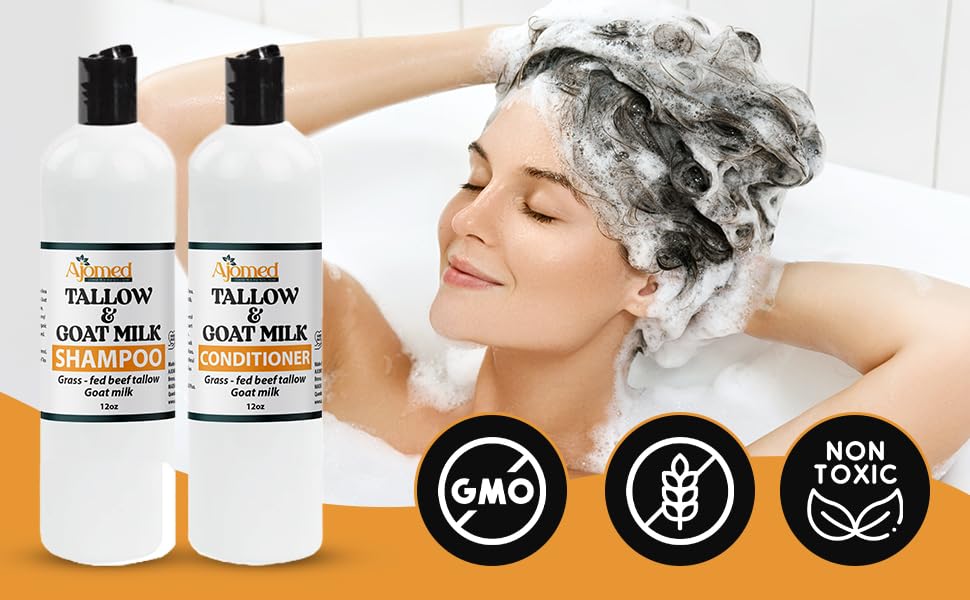 Generic beef tallow conditioner bottle supports hydration and scalp comfort.