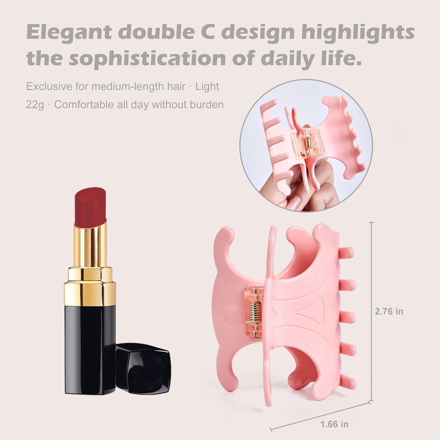 Generic butterfly clip with smooth edges prevents hair damage.