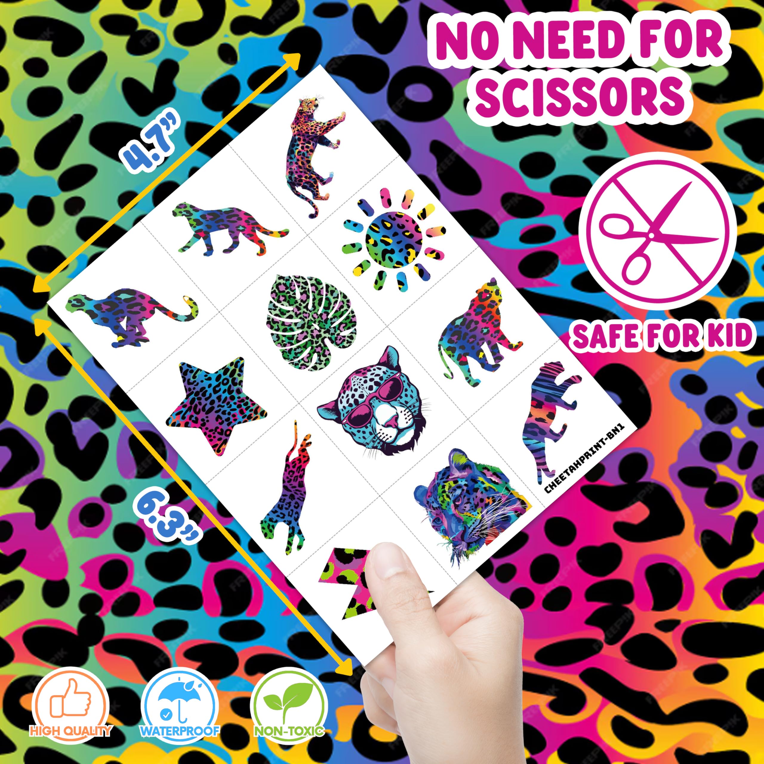 Generic cheetah tattoos on laptop or phone case for portable fun.