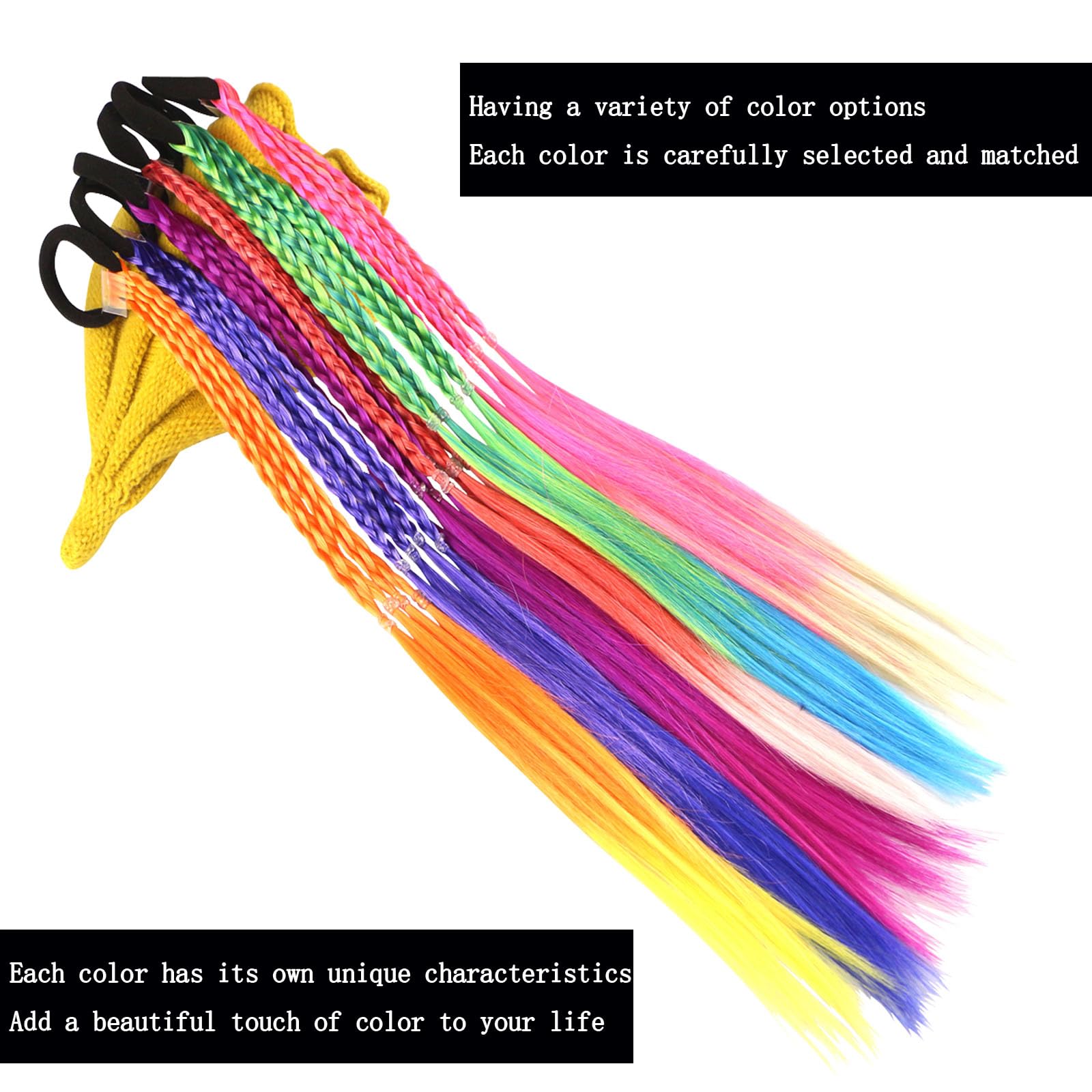 Generic easy-clip rainbow braid extension, gentle on hair and reusable.