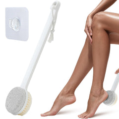 Generic Foot Pumice Stone 2-in-1 long-handle scrubber in white for easy in-shower care.
