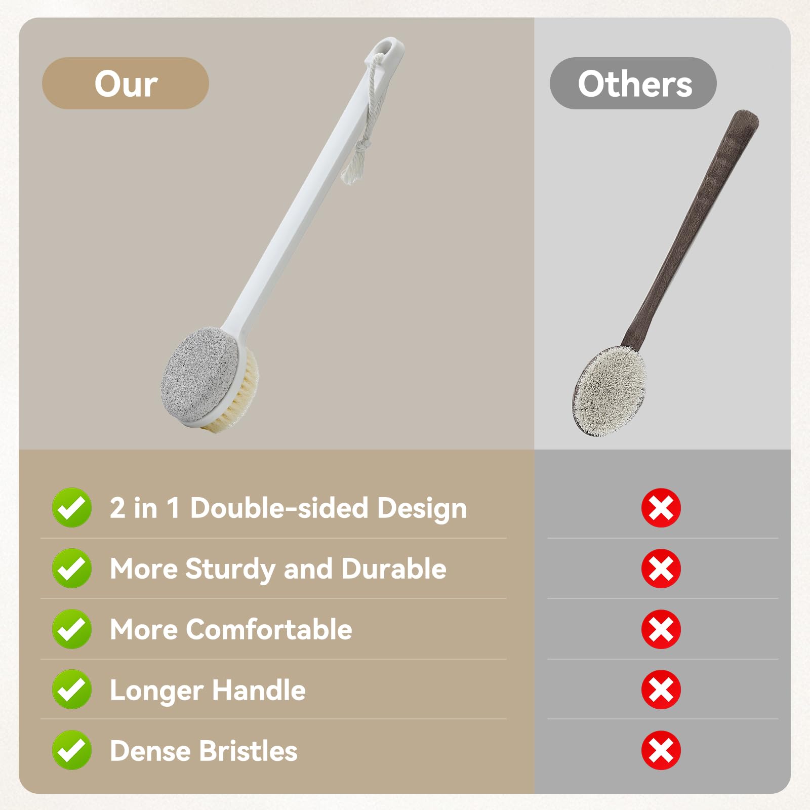 Generic Foot Pumice Stone includes hook and rope for tidy shower storage.
