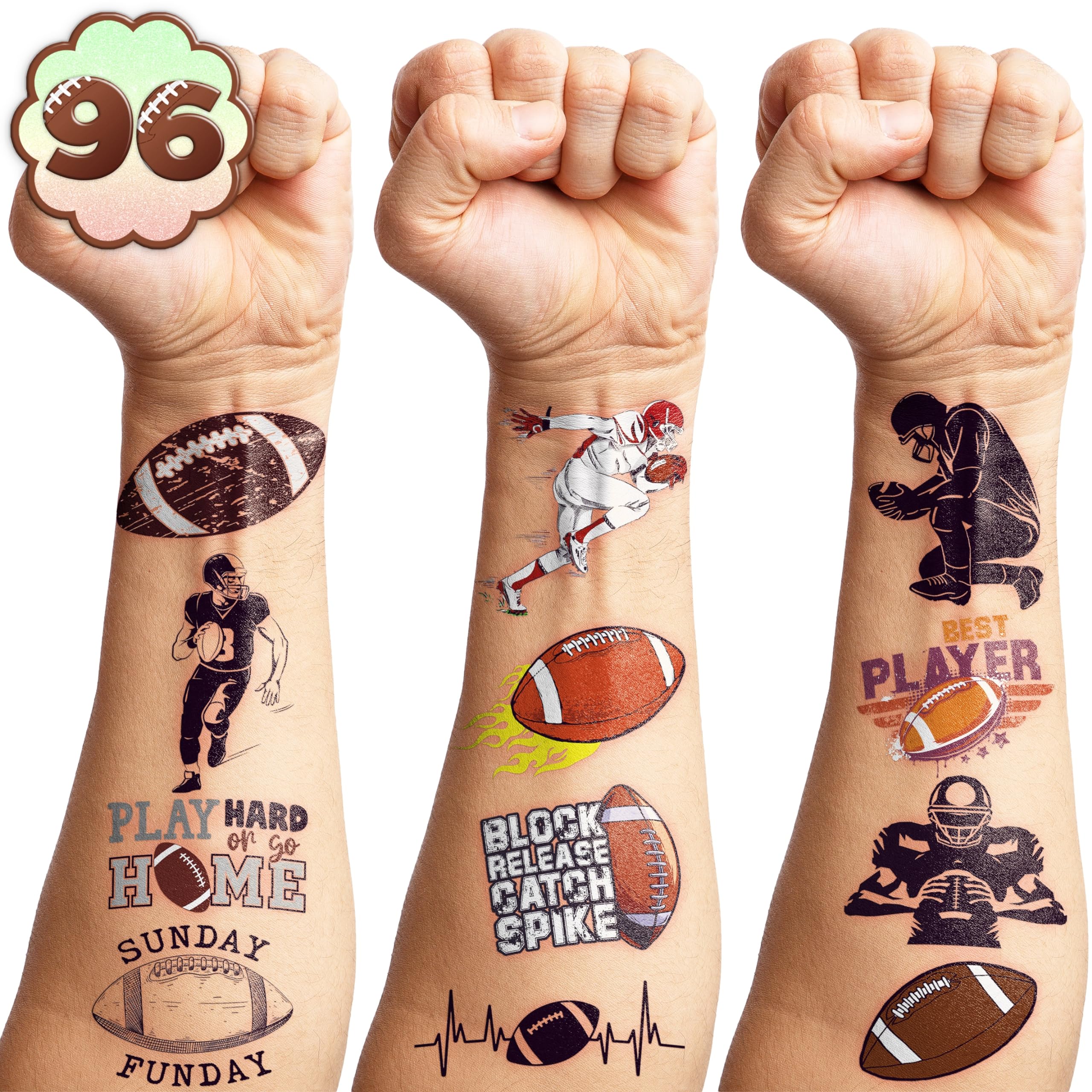 Generic Football Tattoos on eight sheets, perfect for party favors and kids' crafts